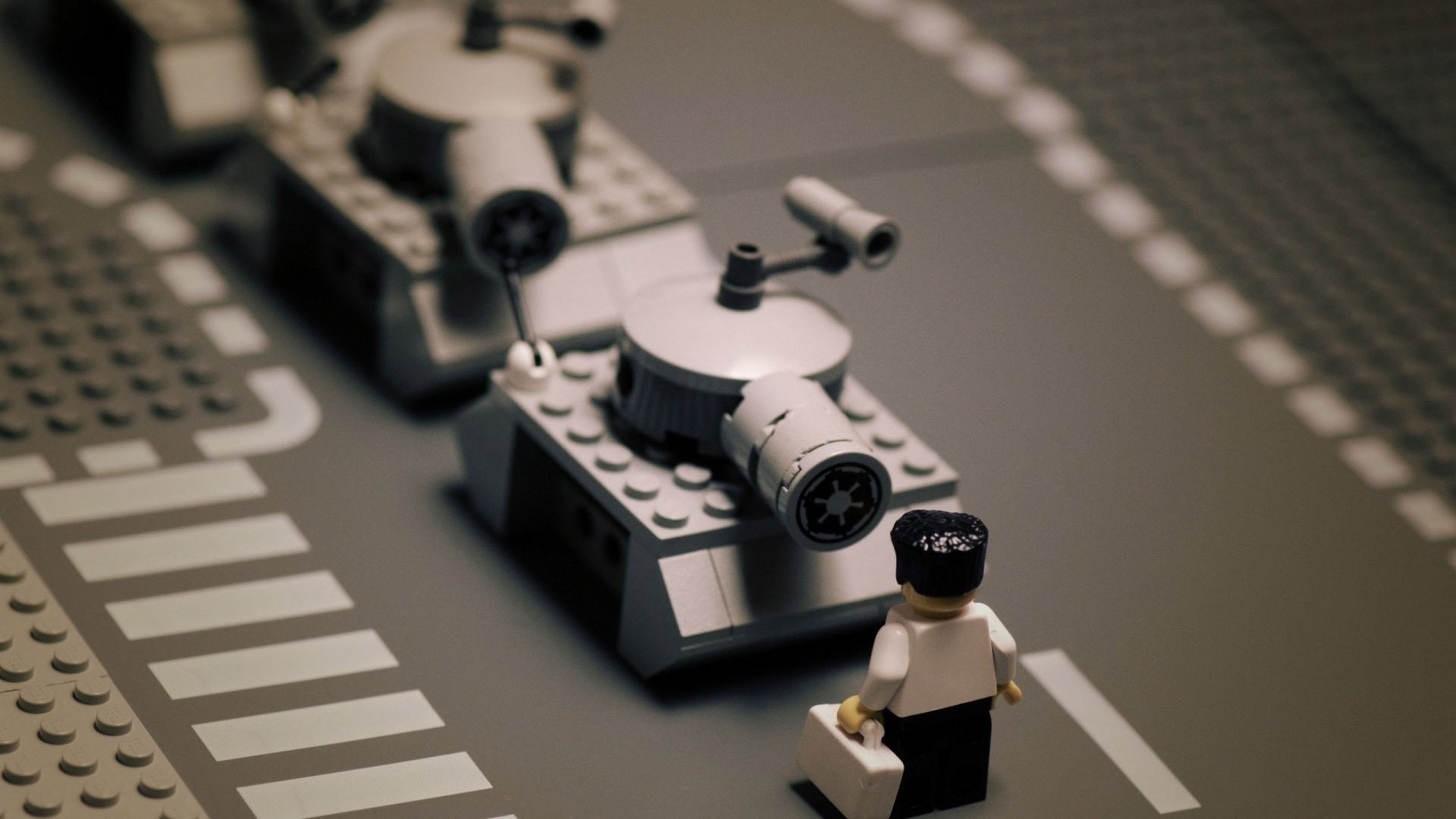 LEGO Tank Man confronts tanks on a street HD Wallpaper