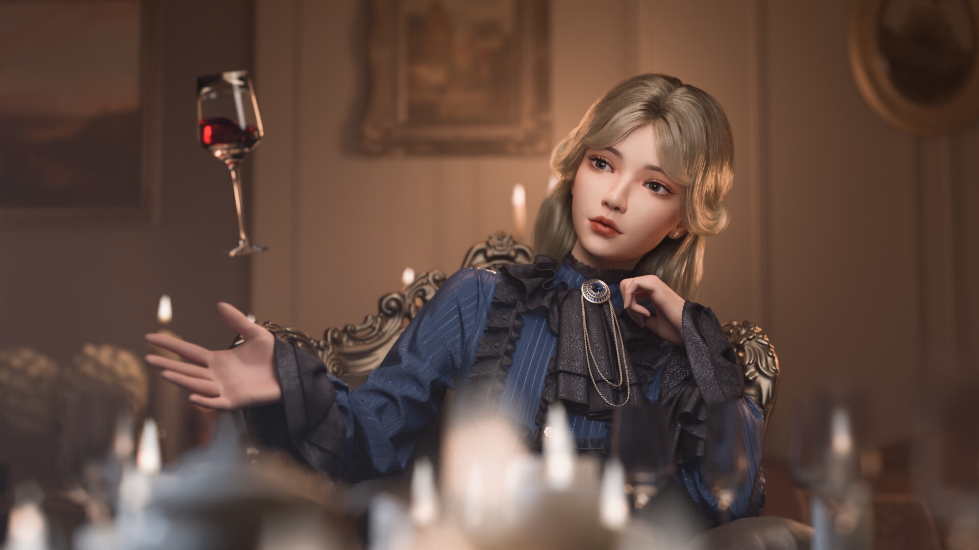 JueFei Kay with a glass of wine HD Wallpaper
