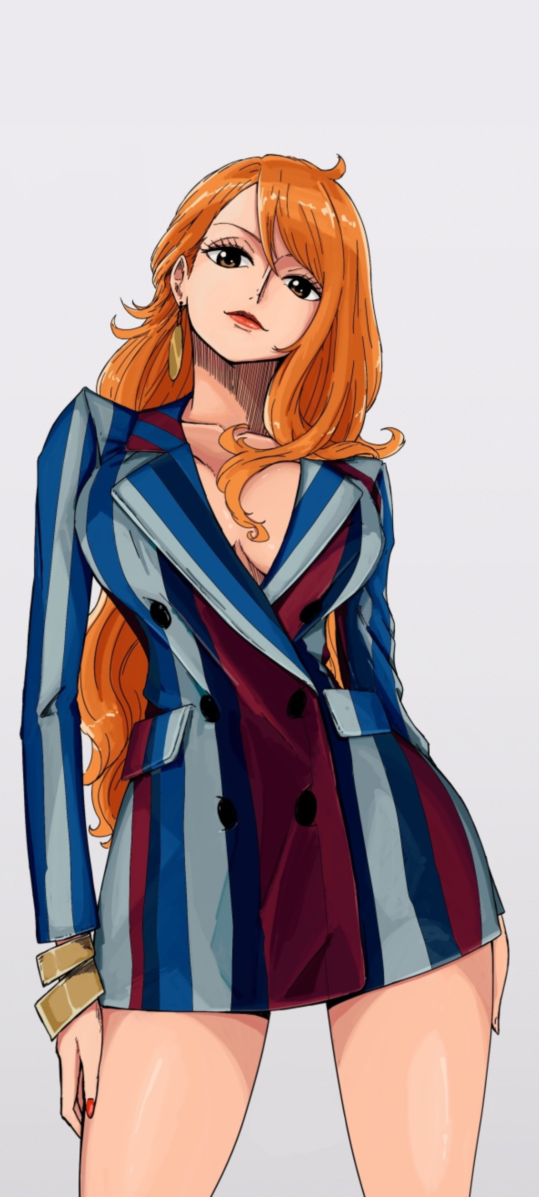 Nami from One Piece in a striped jacket HD Phone Wallpaper