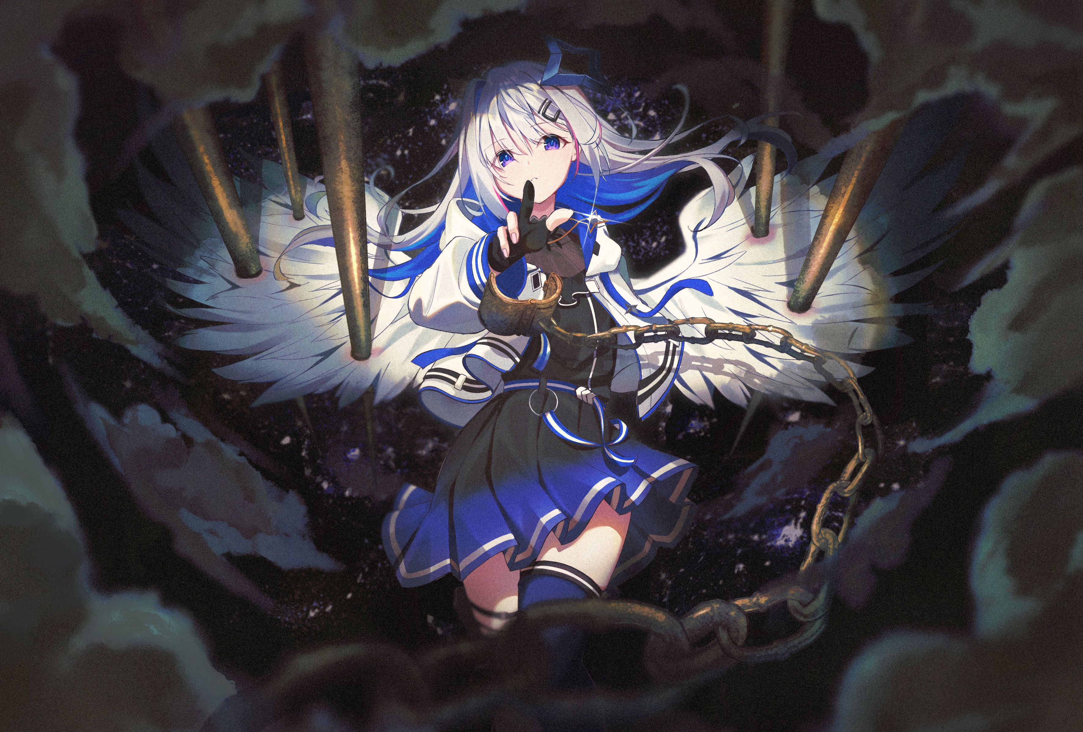Amane Kanata with Angel Wings and Chains HD Wallpaper