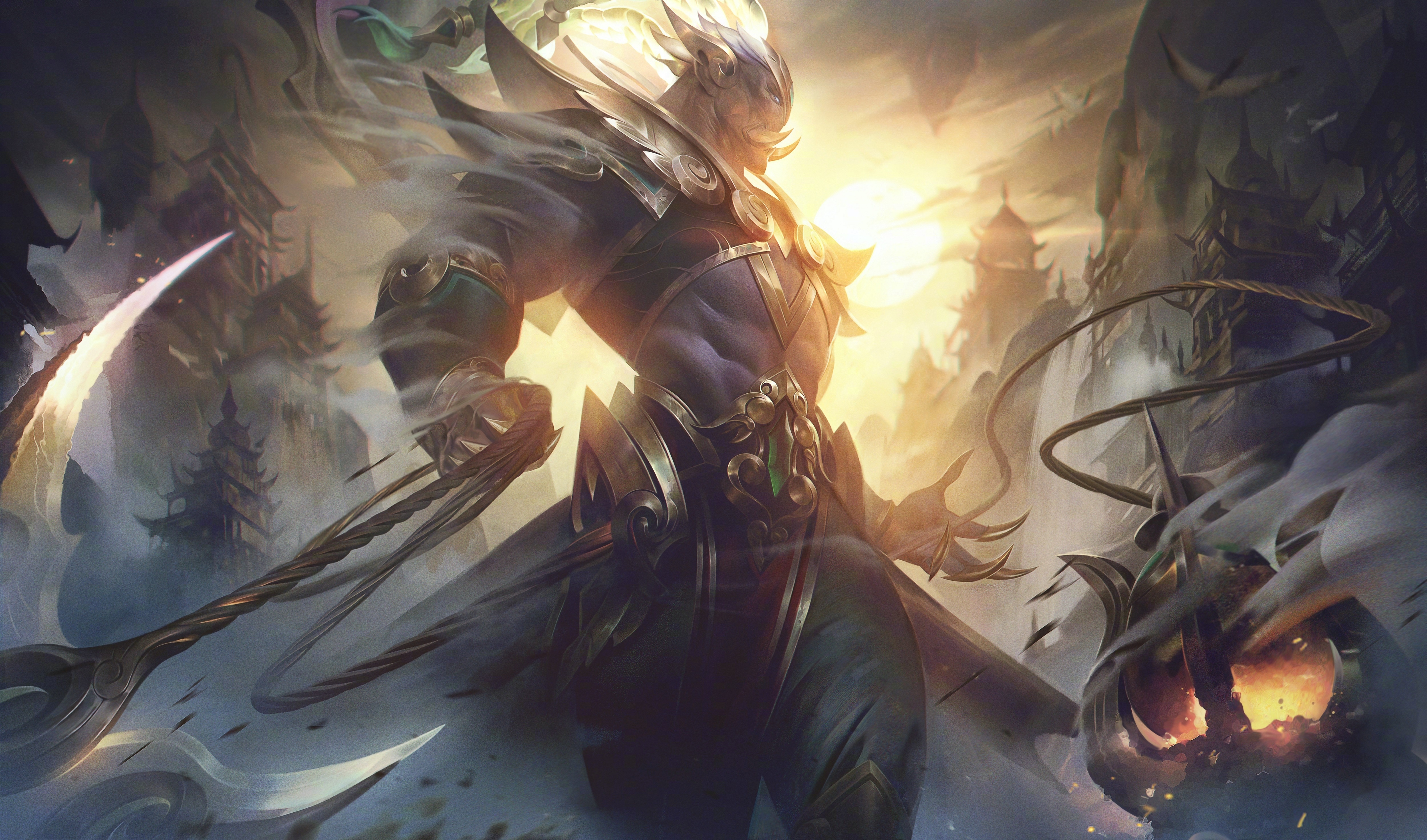 4K League of Legends character with staff HD Wallpaper