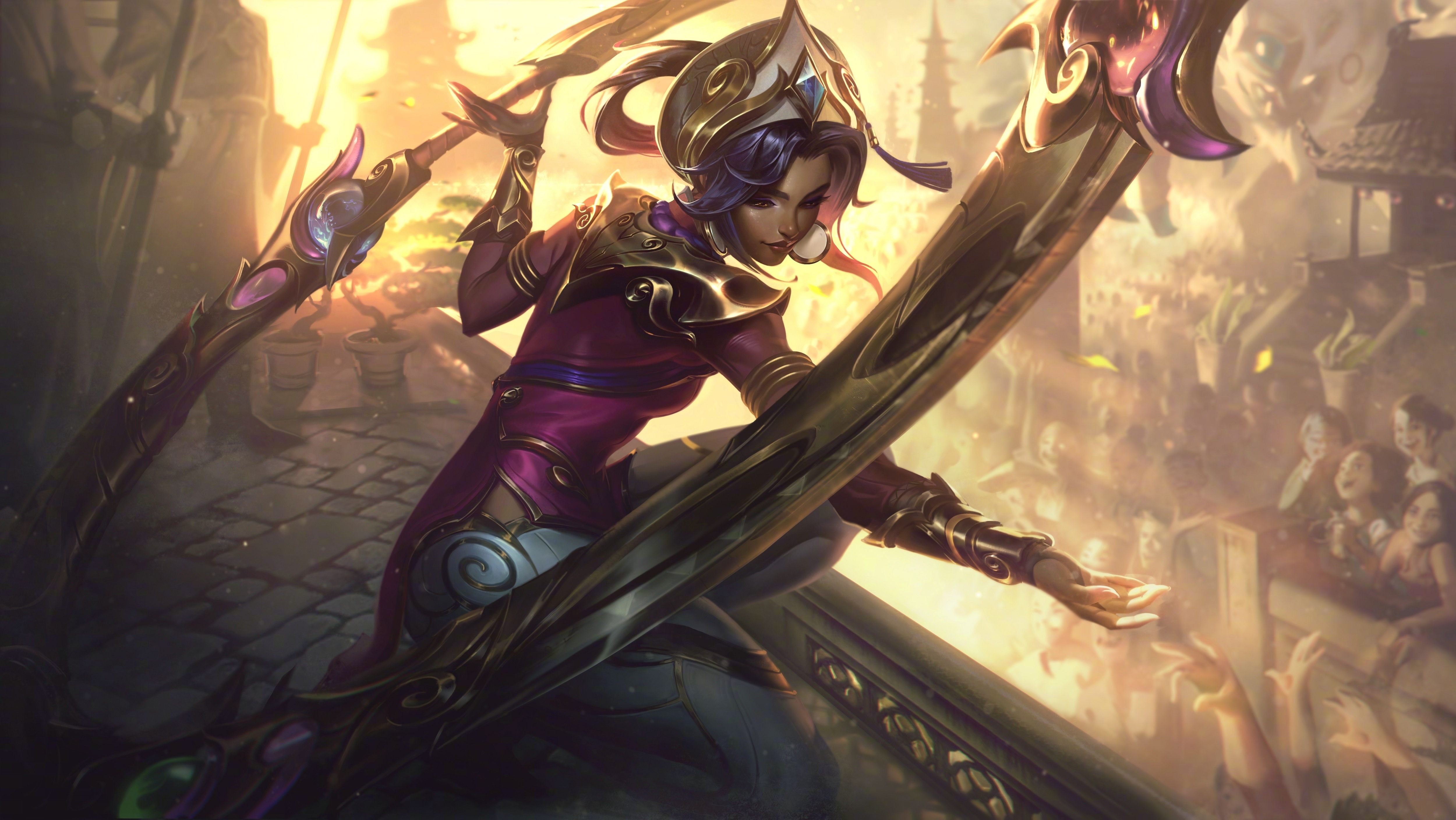 4K League of Legends: Qiyana with Golden Weapons HD Wallpaper