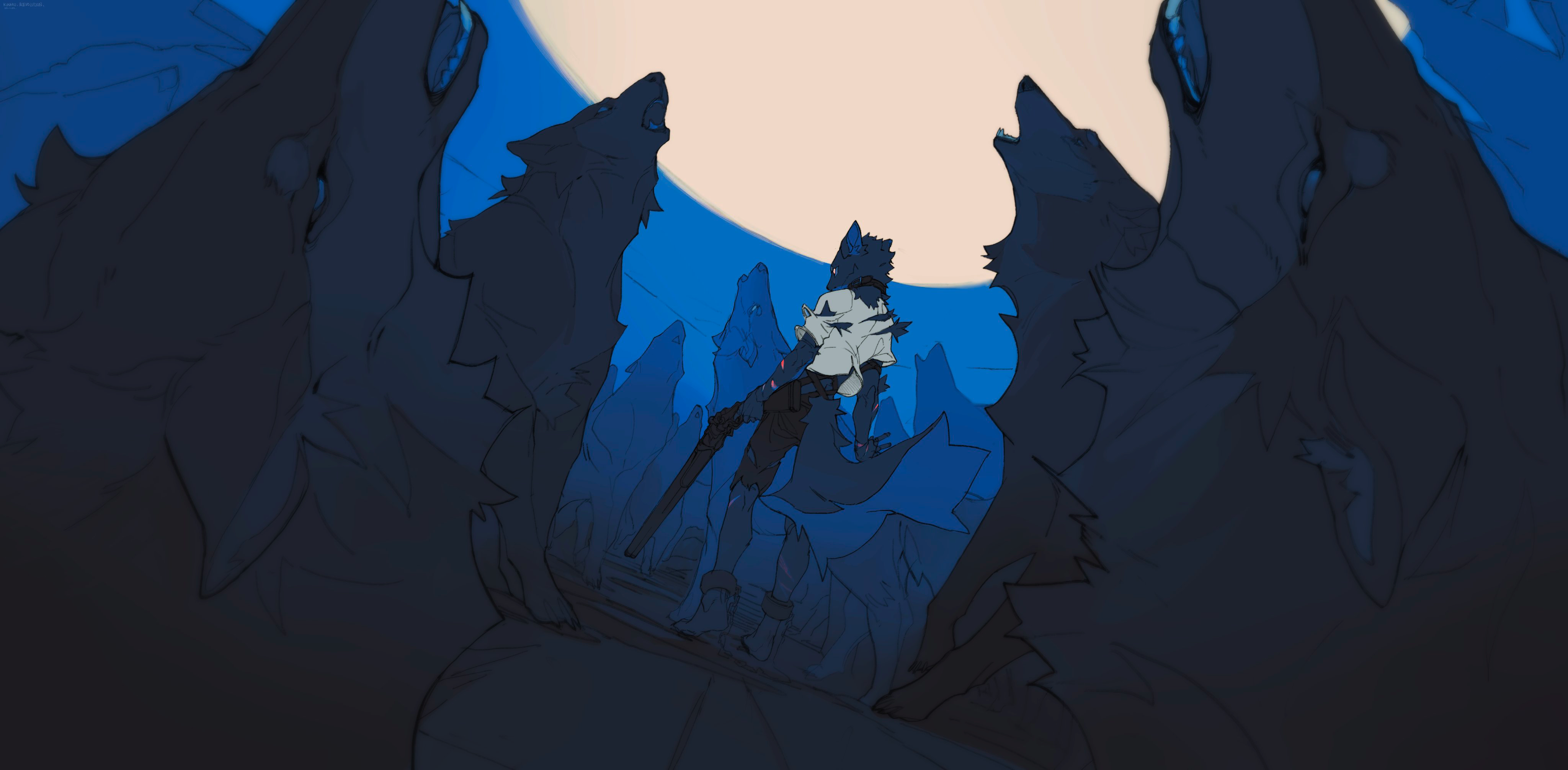Werewolf with shotgun under the moon HD Wallpaper