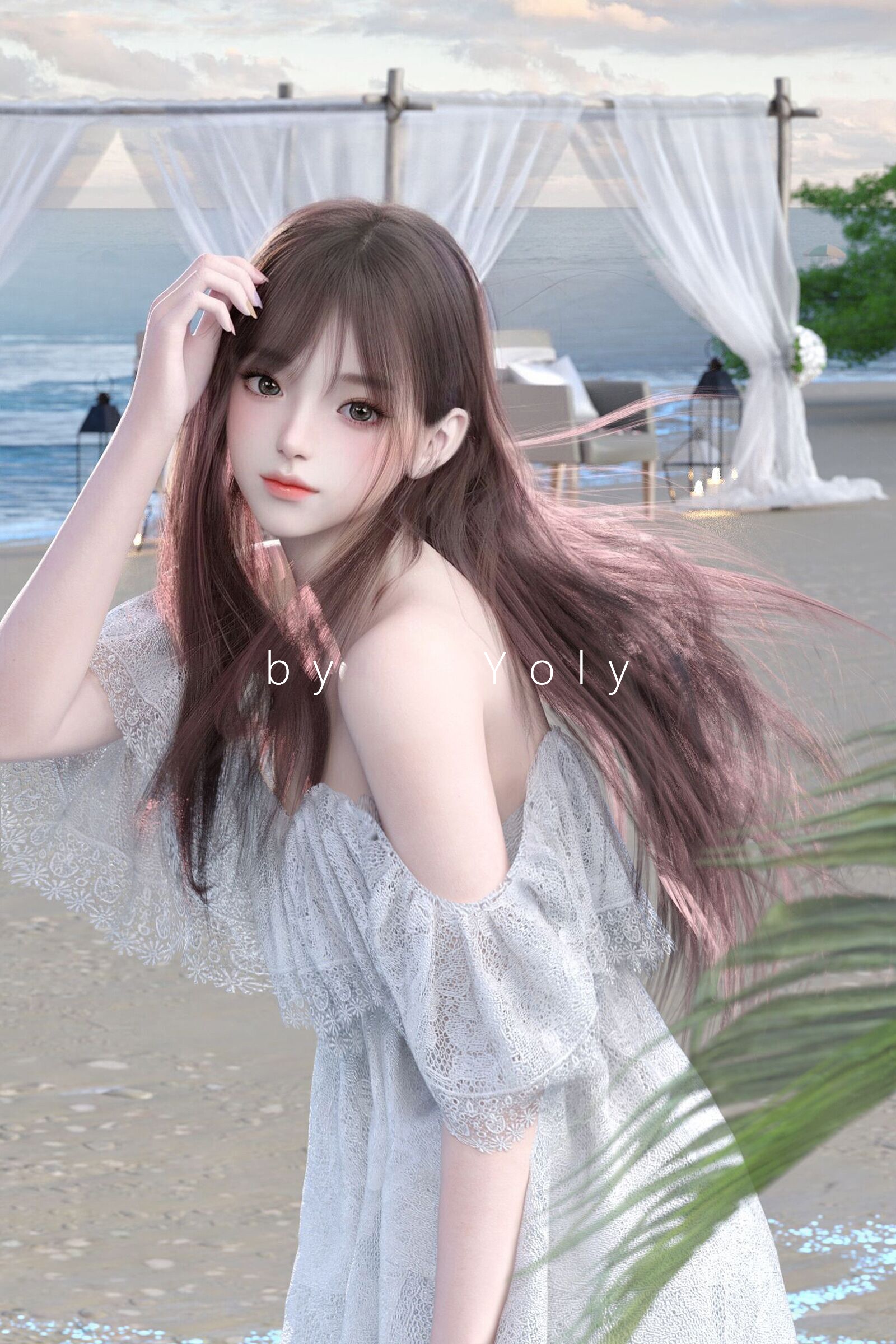 Asian woman on a beach by Yoly HD Phone Wallpaper