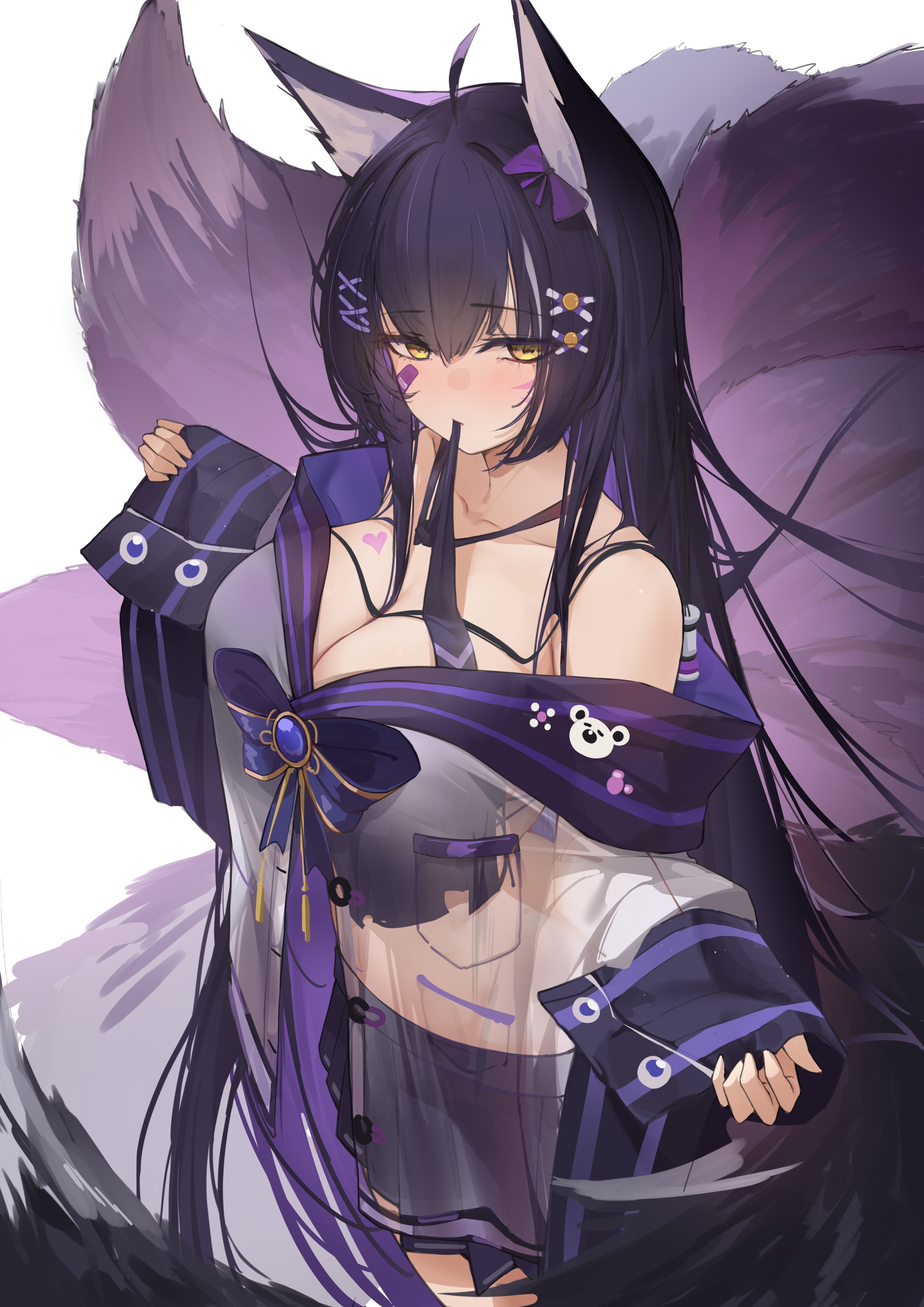 Fox girl with purple hair and yellow eyes HD Phone Wallpaper