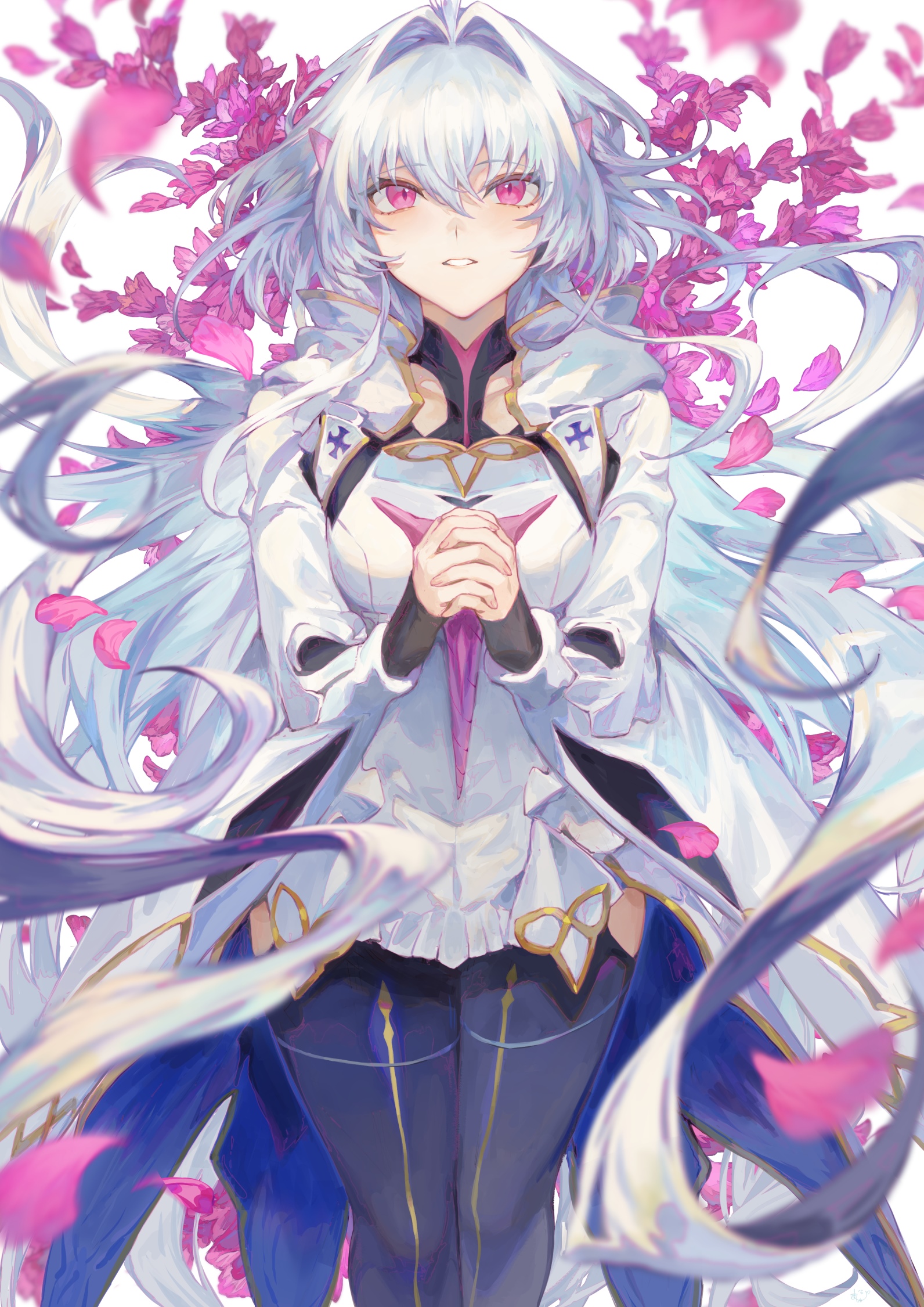 Anime girl with silver hair and pink eyes HD Phone Wallpaper