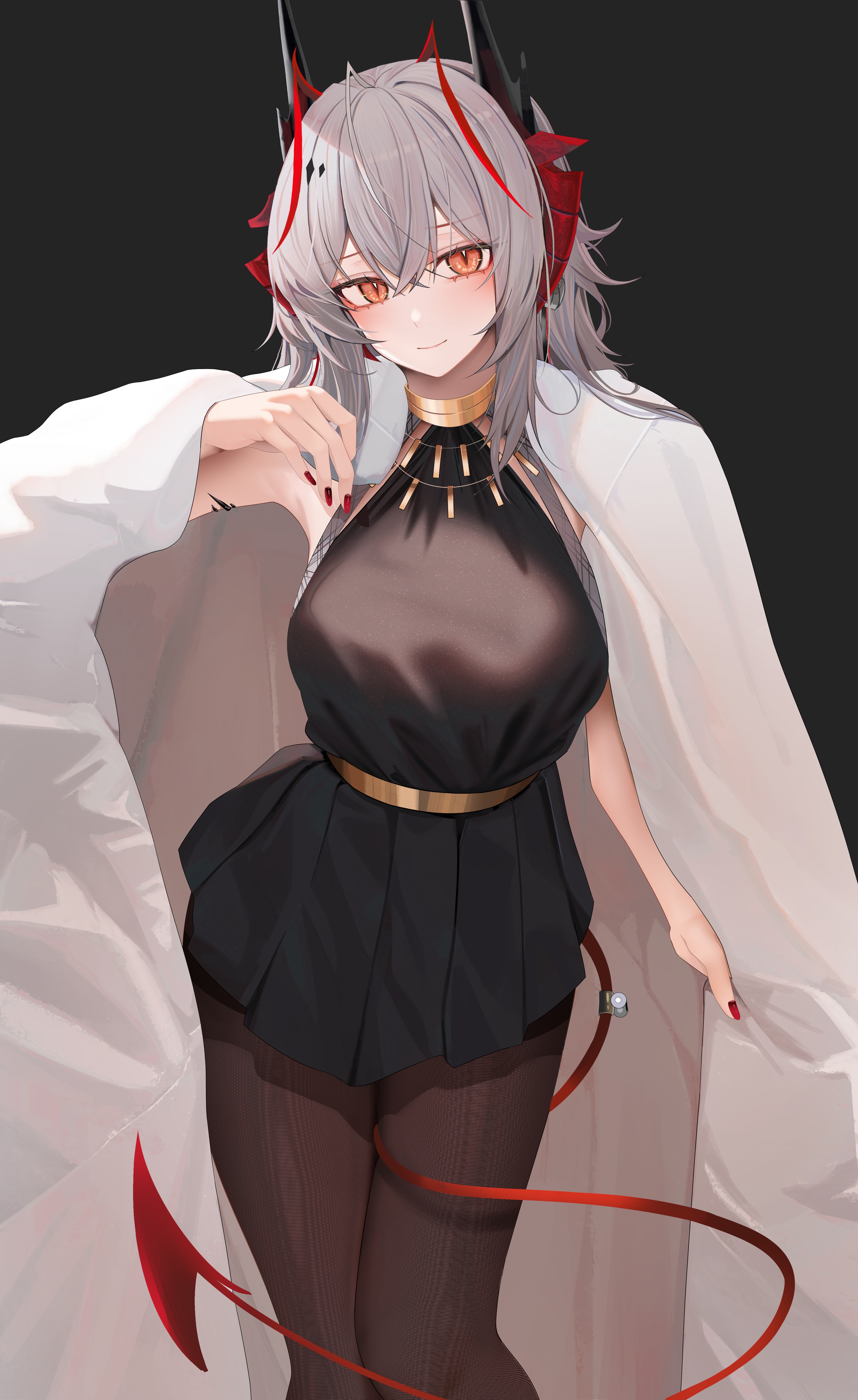 W from Arknights wearing a black dress and white coat HD Phone Wallpaper