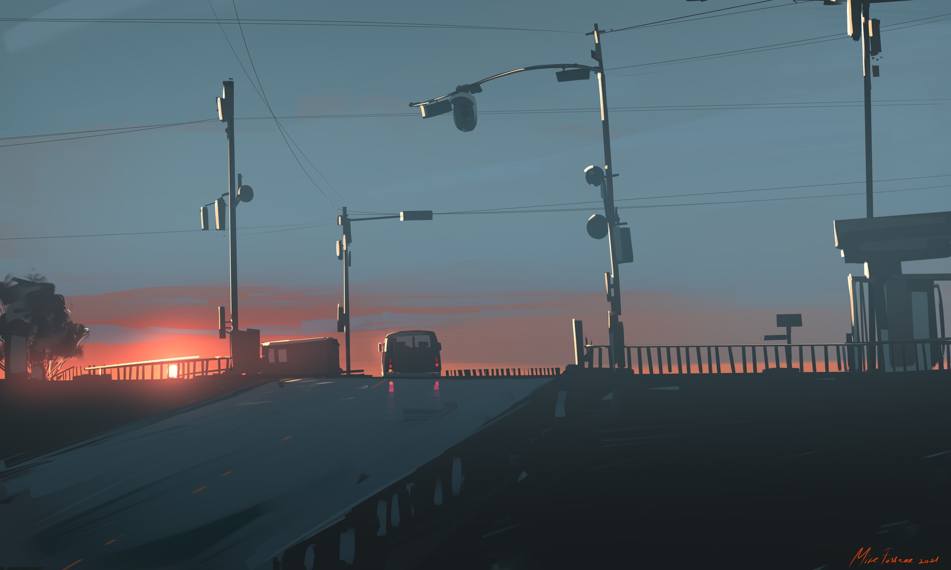 Car on a road at sunset by Mike Fazbear HD Wallpaper
