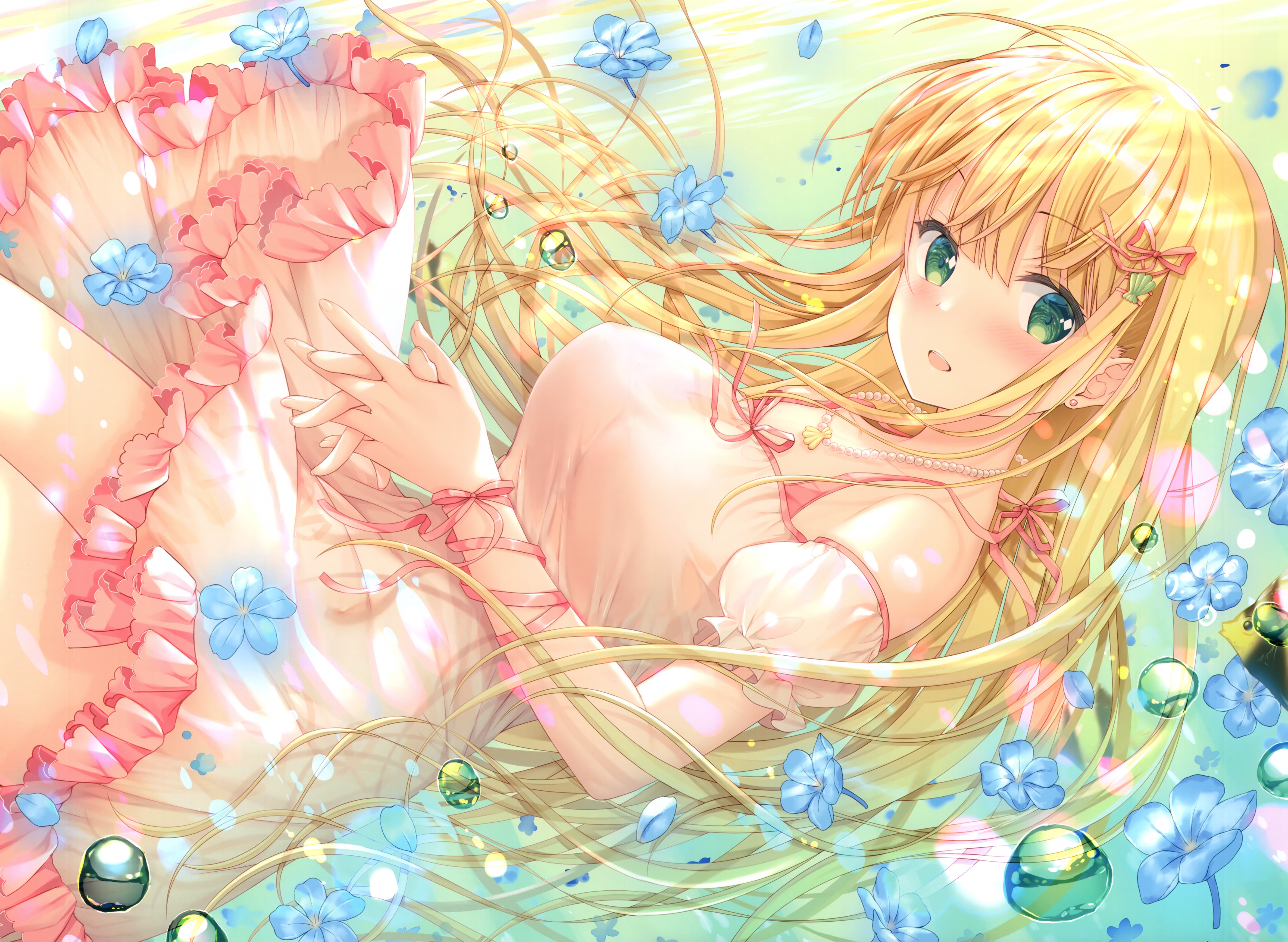 Anime girl with blonde hair and green eyes HD Wallpaper