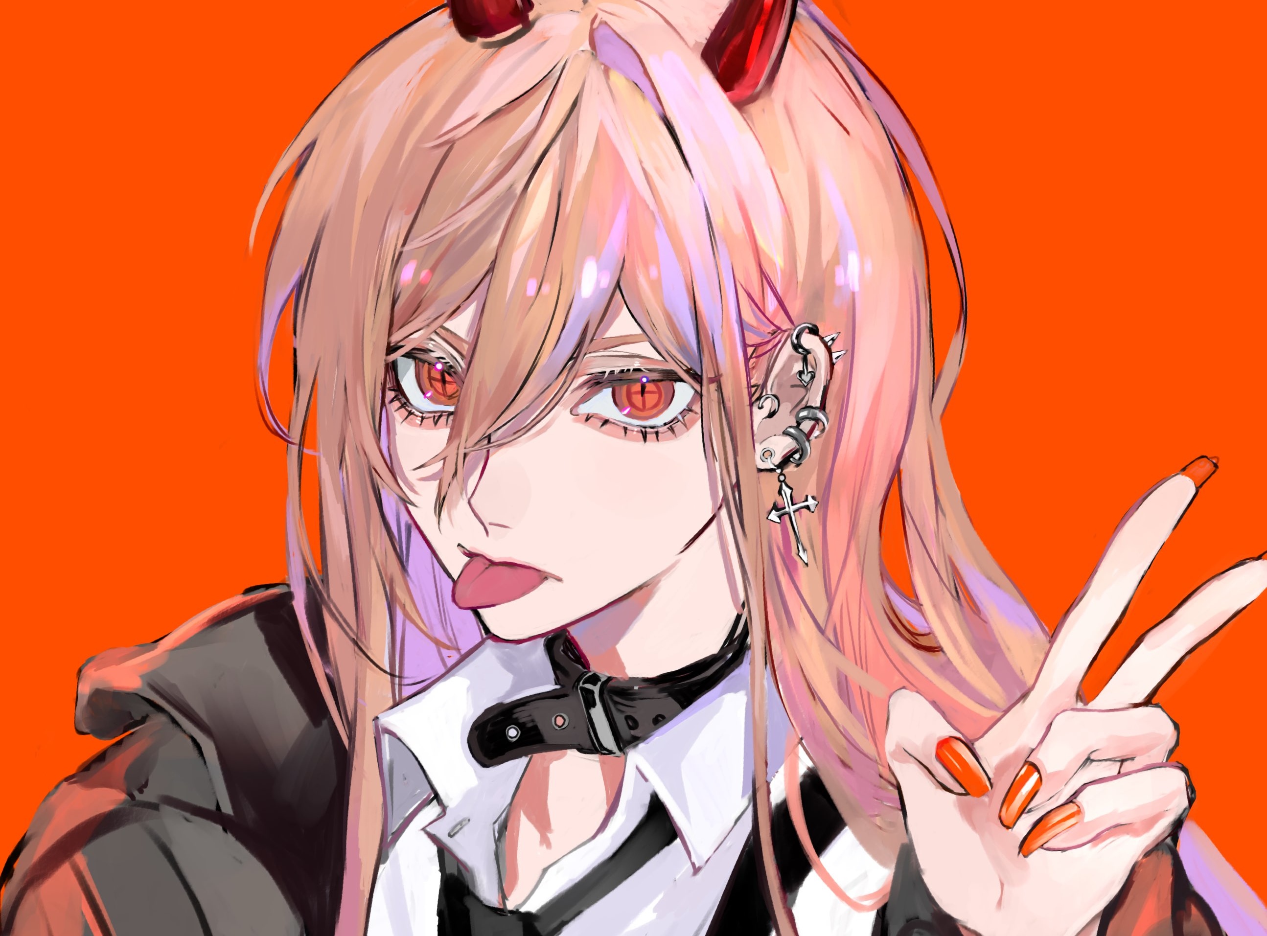 Power from Chainsaw Man with horns and tongue out HD Wallpaper