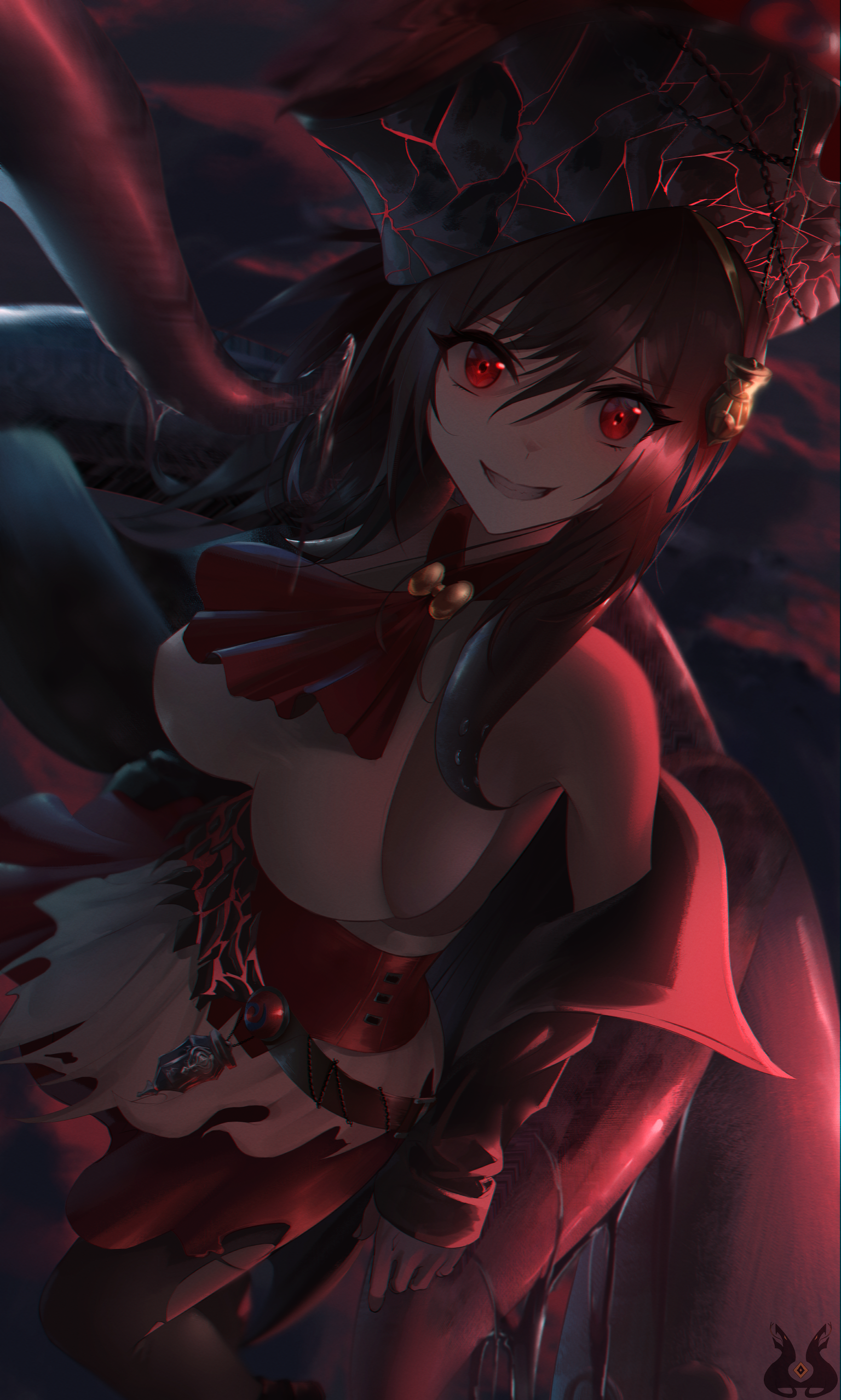 Azur Lane character with red eyes and dark hair HD Phone Wallpaper