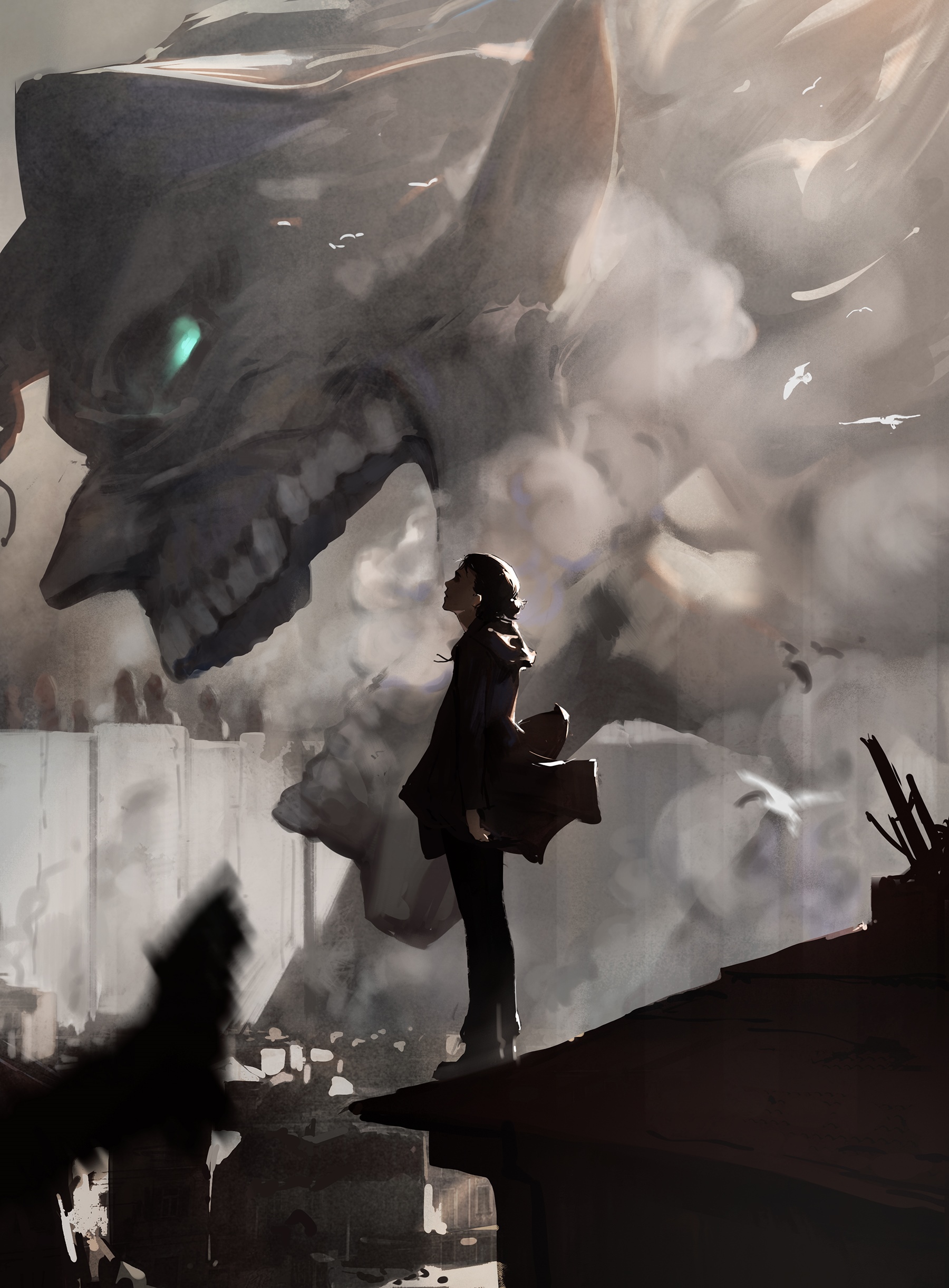 Eren Yeager faces a colossal Titan in Attack on Titan fan art HD Phone Wallpaper
