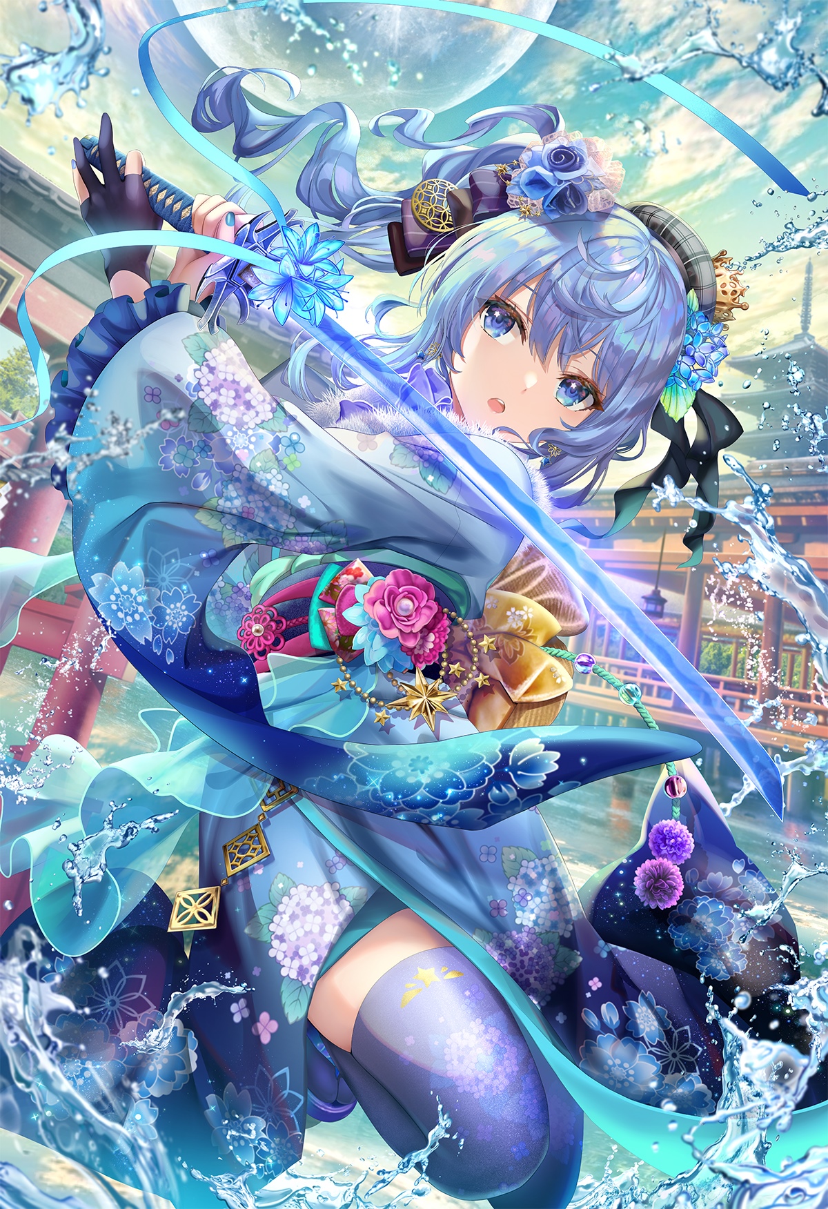 Hoshimachi Suisei with Katana and Water HD Phone Wallpaper