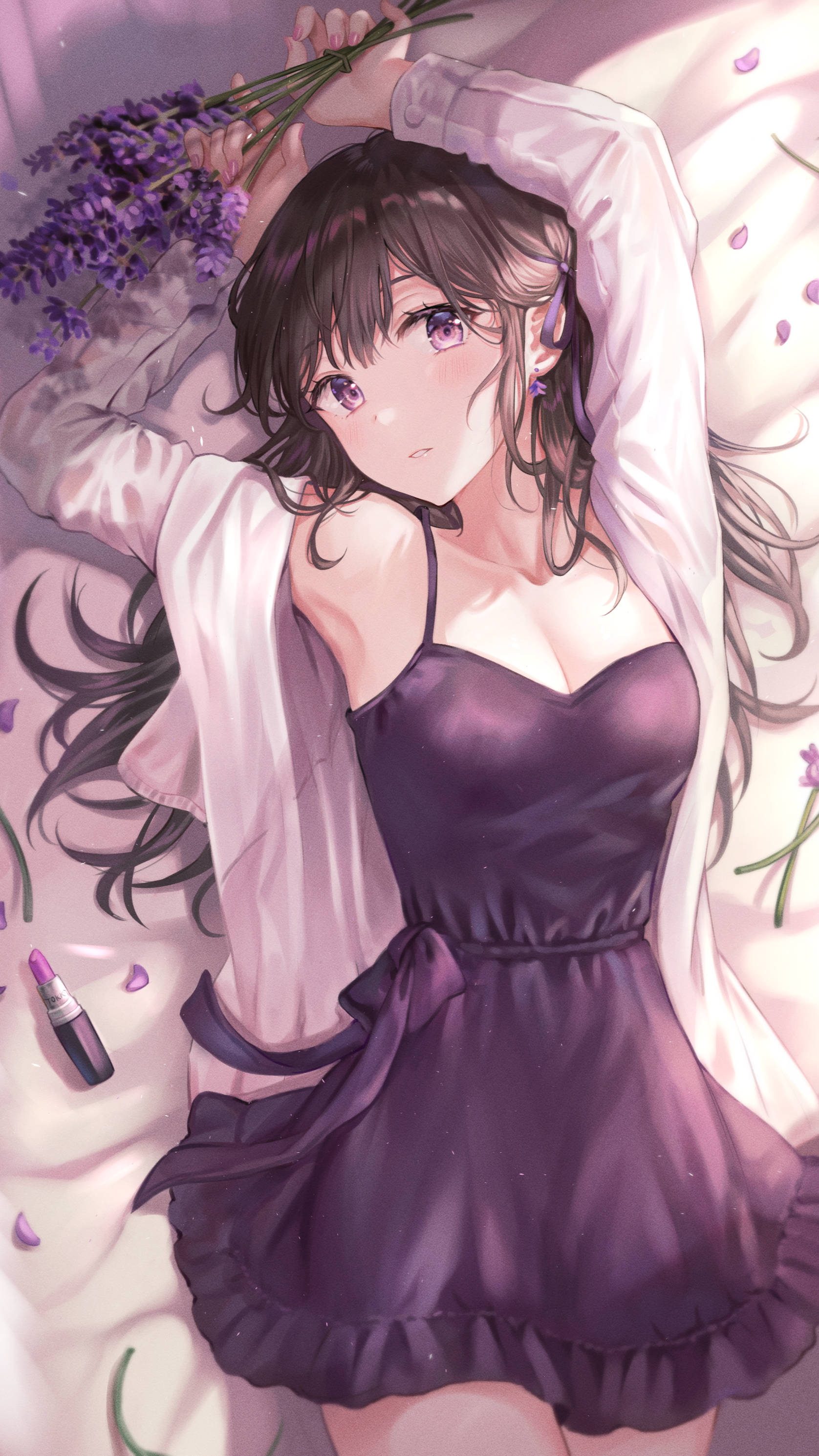Girl in purple dress with lavender and lipstick HD Phone Wallpaper