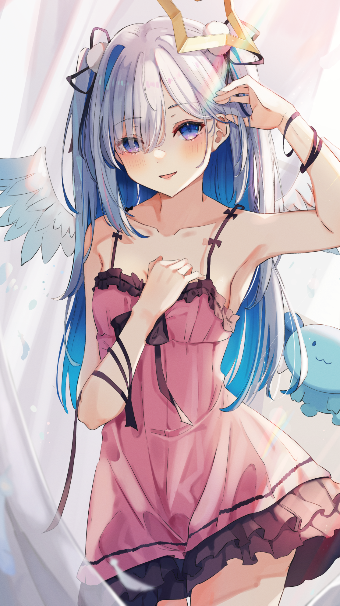 Amane Kanata with blue hair and wings HD Phone Wallpaper
