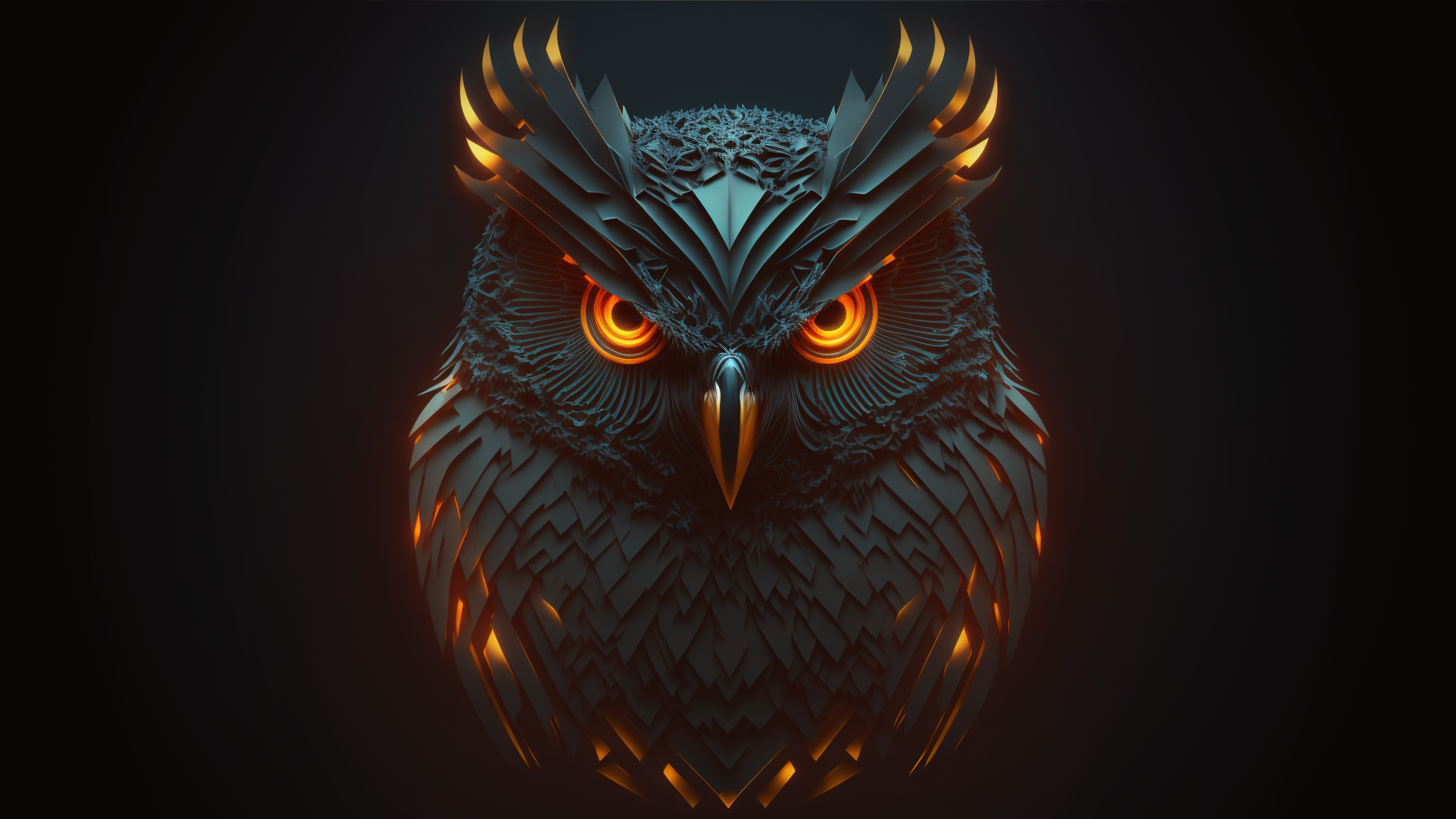 4K symmetrical owl with glowing eyes HD Wallpaper