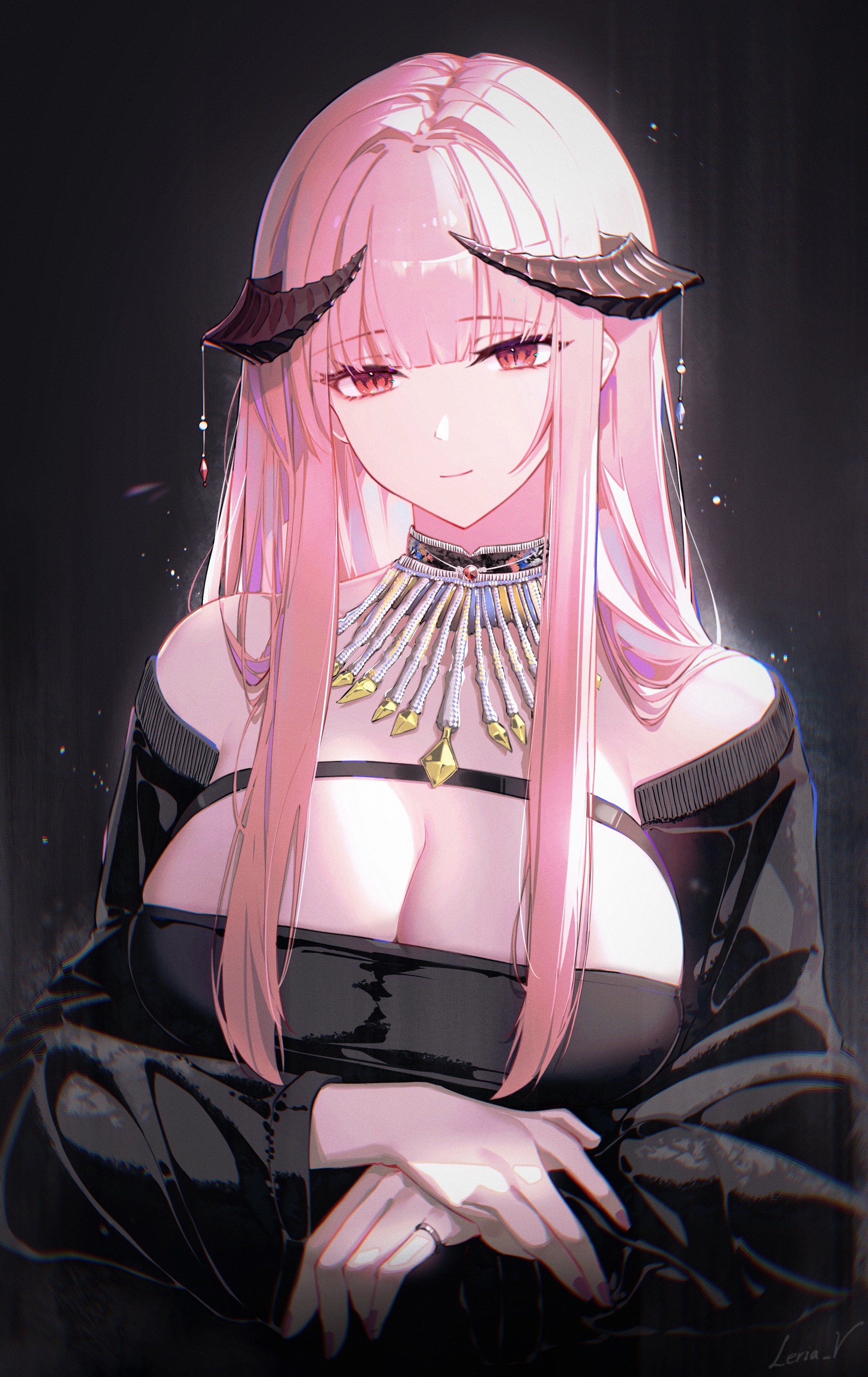 Devil girl with pink hair and horns HD Phone Wallpaper