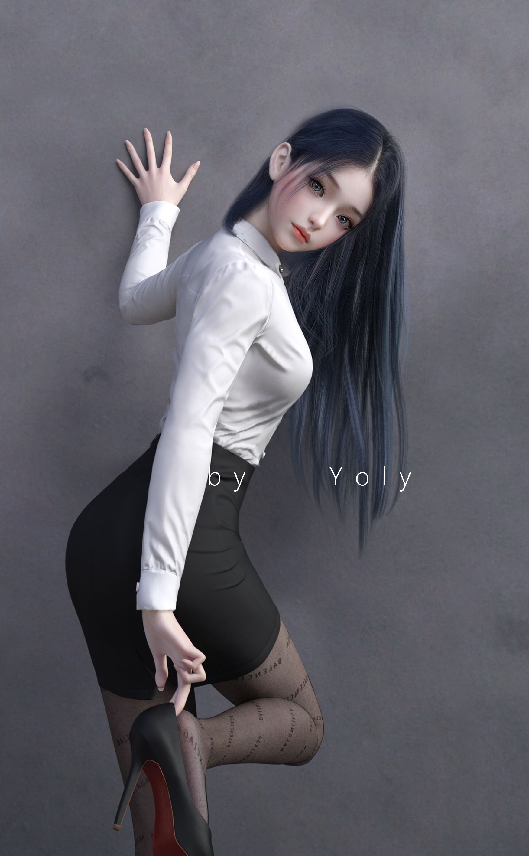 Asian woman in white shirt and black skirt HD Phone Wallpaper