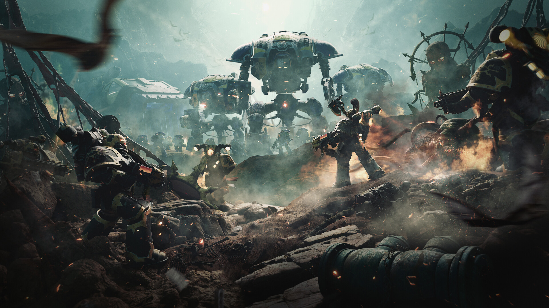 Warhammer 40,000 Chaos Space Marines and Knights battle HD Wallpaper
