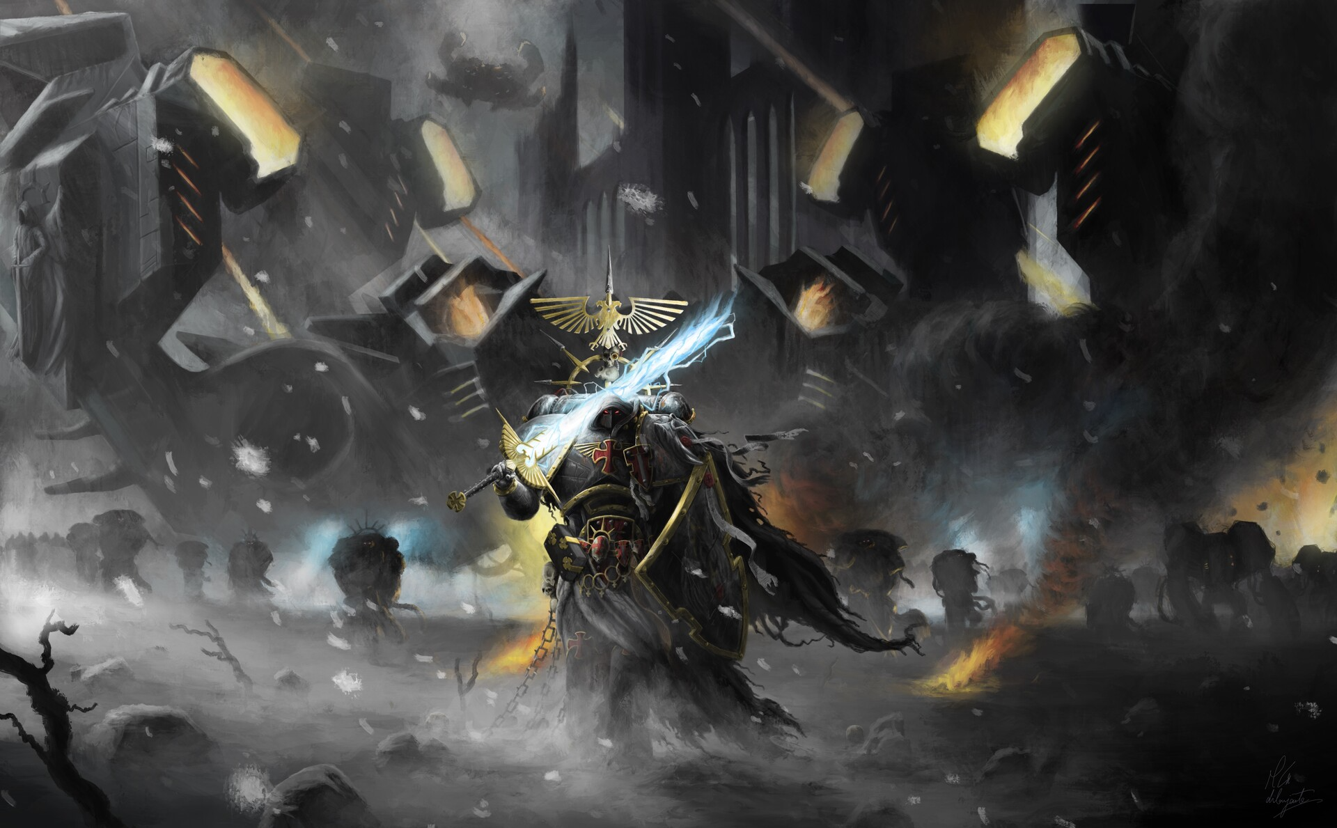 Warhammer 40,000 Space Marine with Power Sword HD Wallpaper