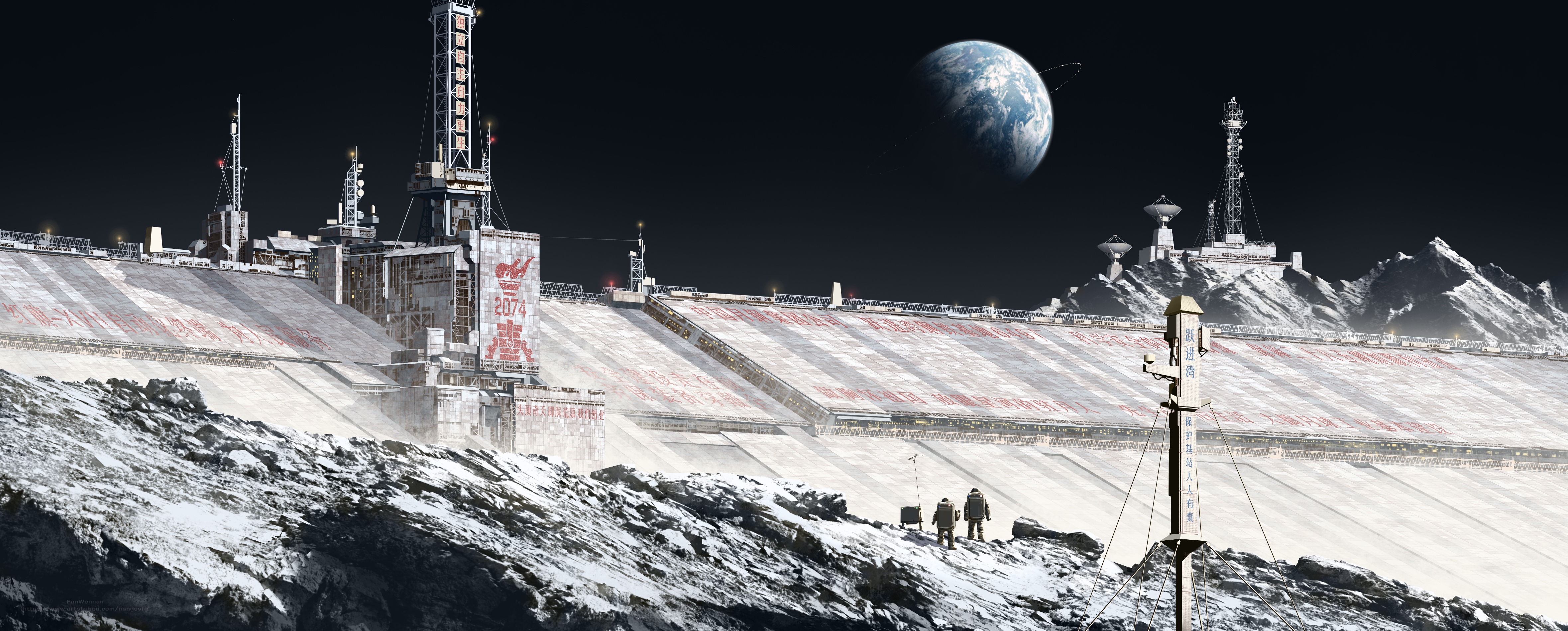 4K Moon Base with Earth in the Background HD Wallpaper