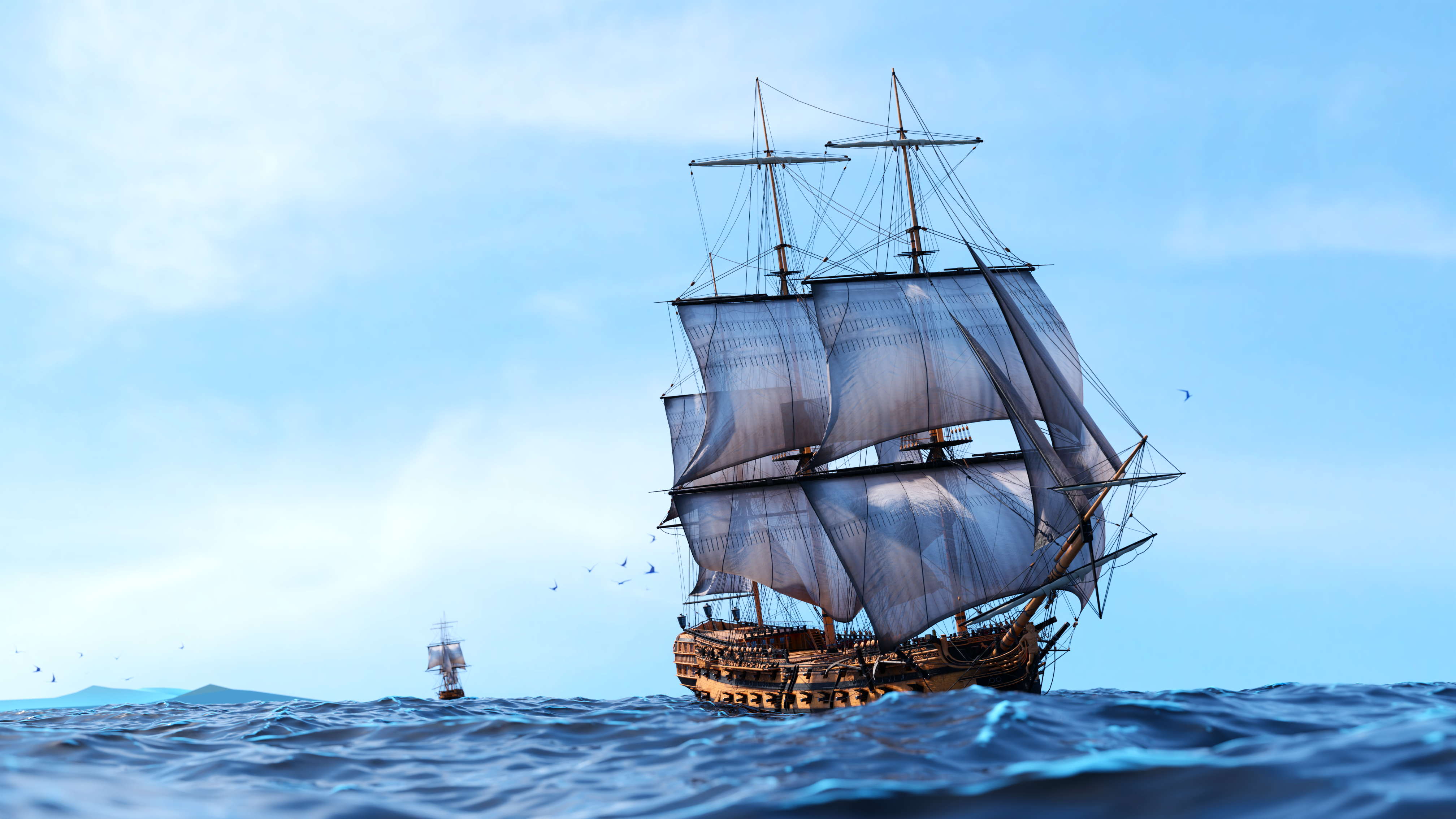 4K sailing ship on the sea HD Wallpaper
