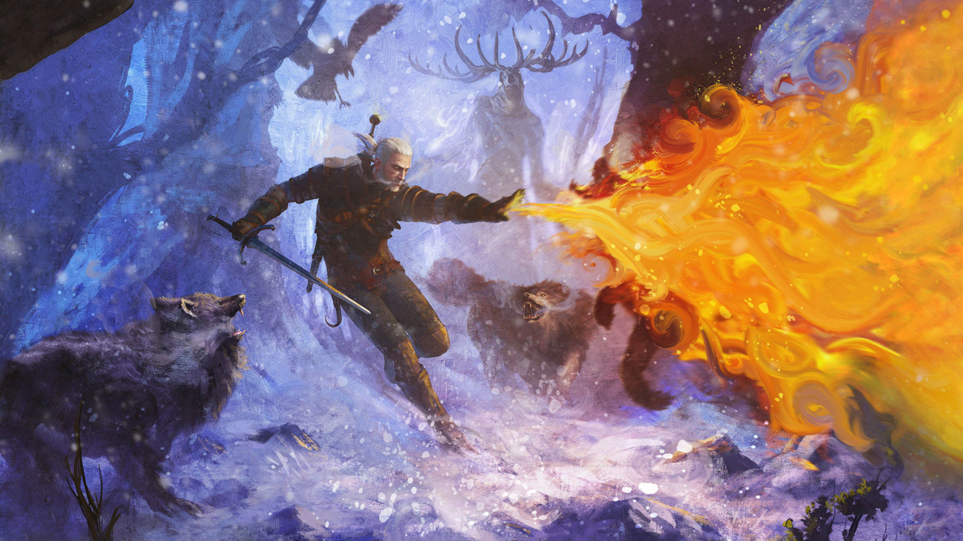 Geralt of Rivia casting Igni in The Witcher 3 HD Wallpaper
