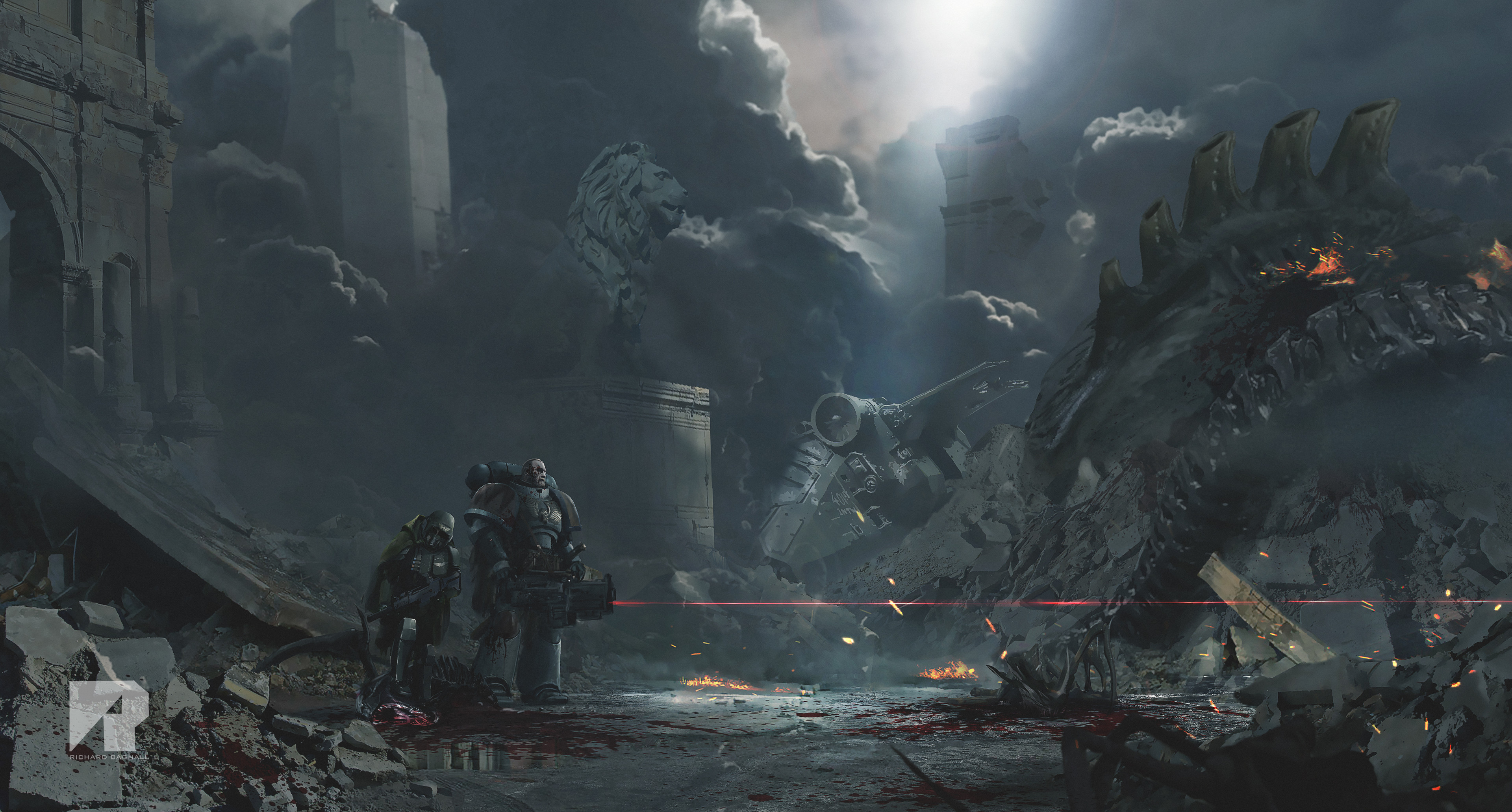 Warhammer 40,000 Space Marines in Ruins HD Wallpaper