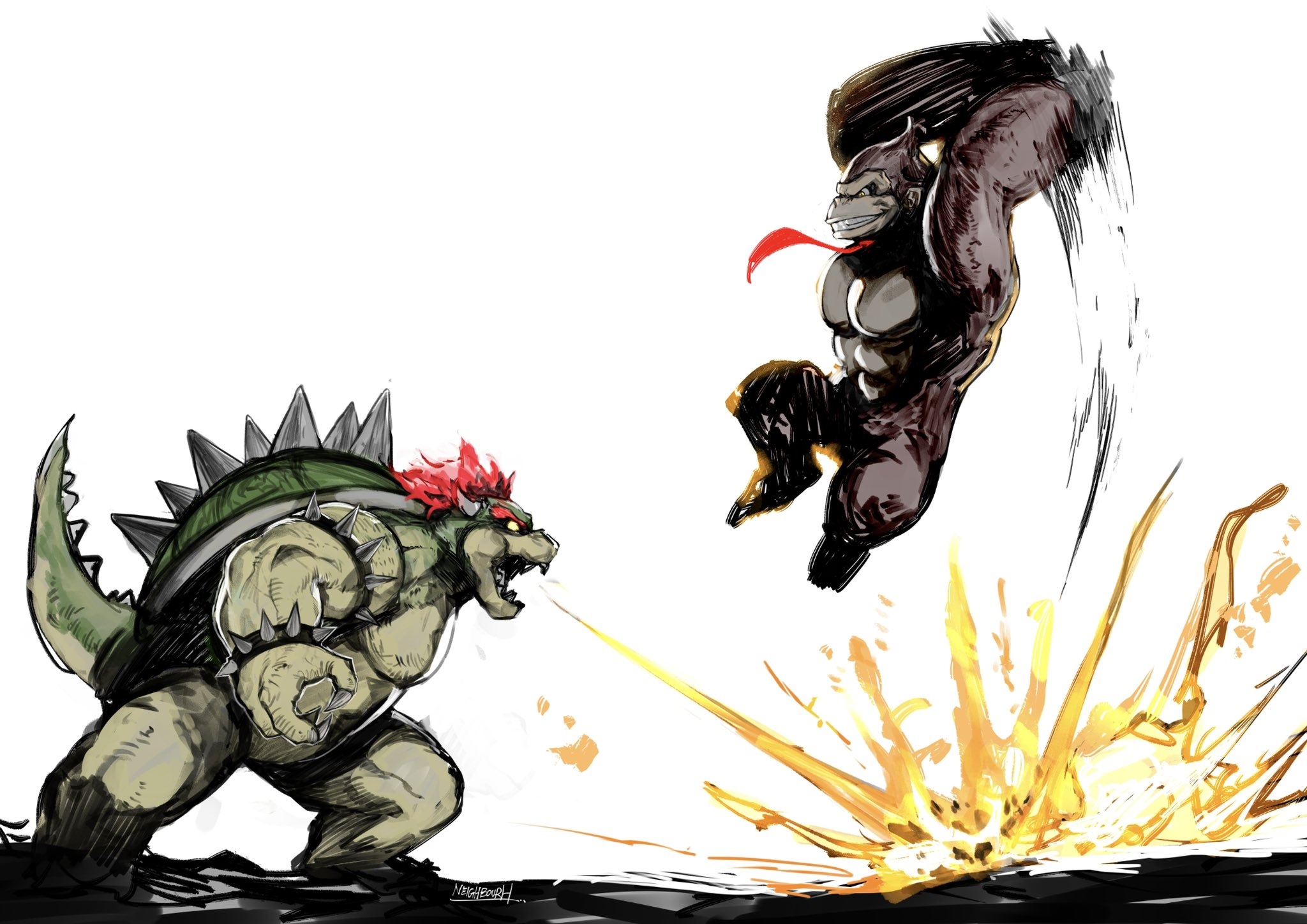 Bowser and Donkey Kong fighting HD Wallpaper