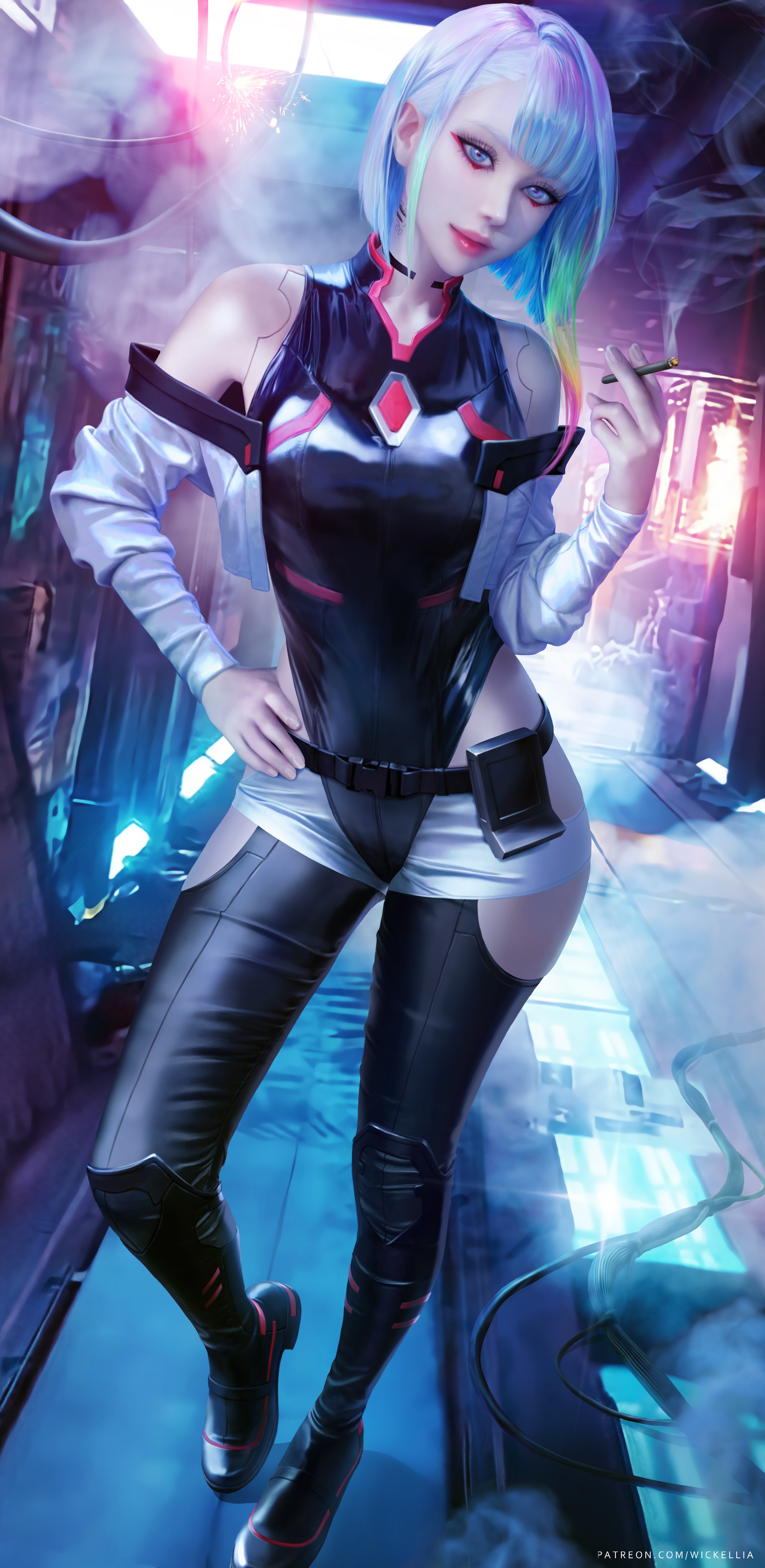 4K fan art of Lucy from Cyberpunk: Edgerunners smoking HD Phone Wallpaper