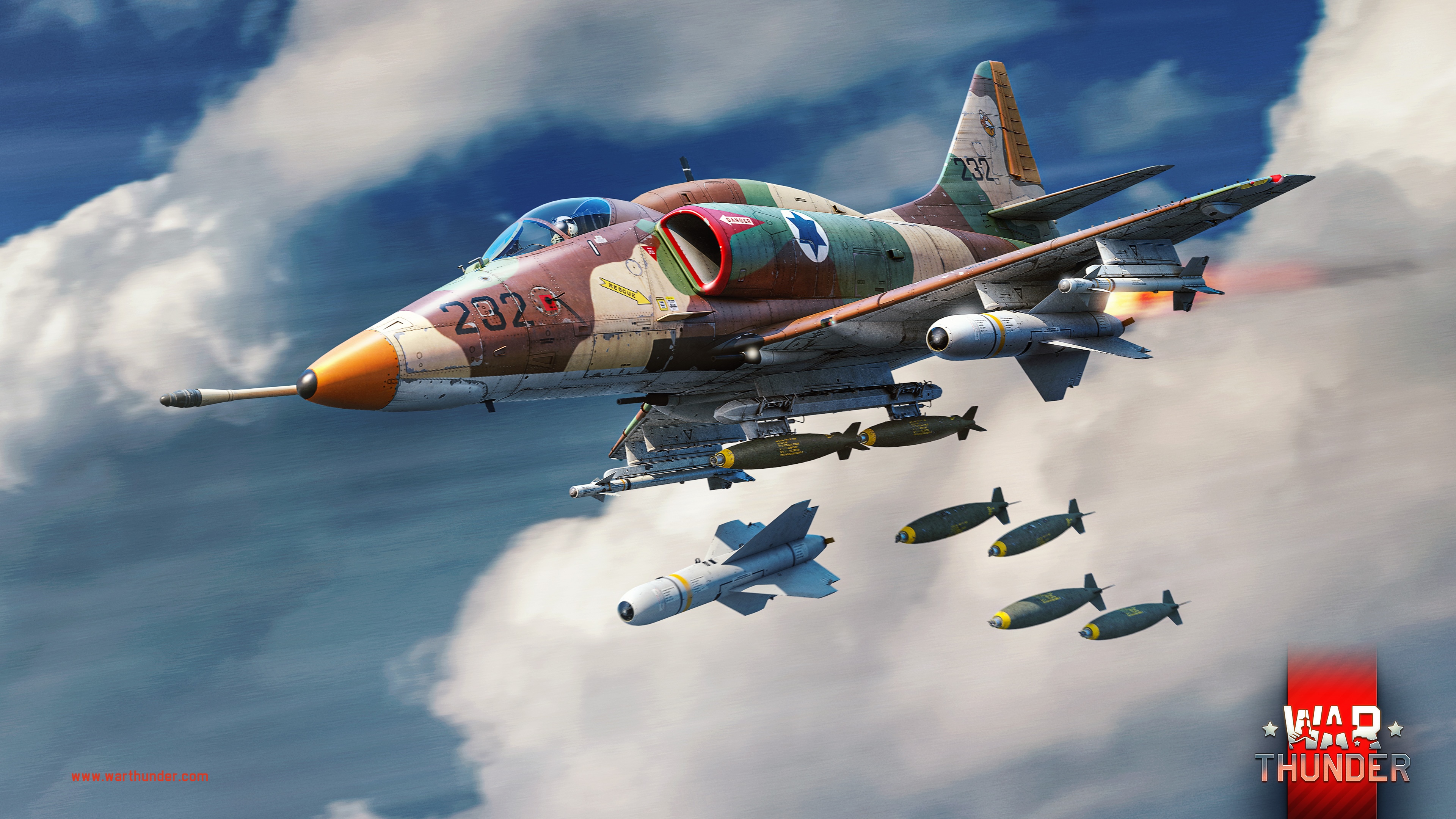 4K War Thunder aircraft dropping bombs HD Wallpaper
