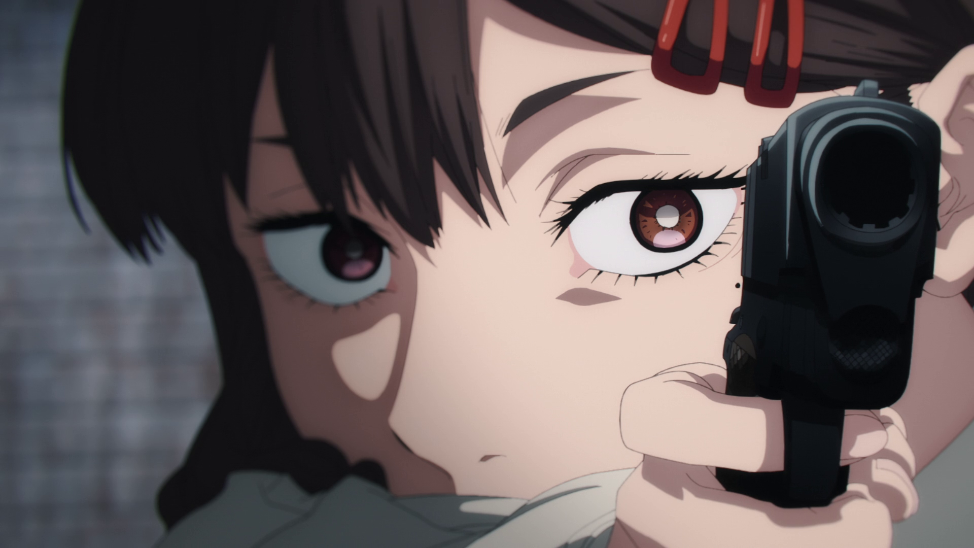 Kobeni Higashiyama holding a gun in Chainsaw Man HD Wallpaper