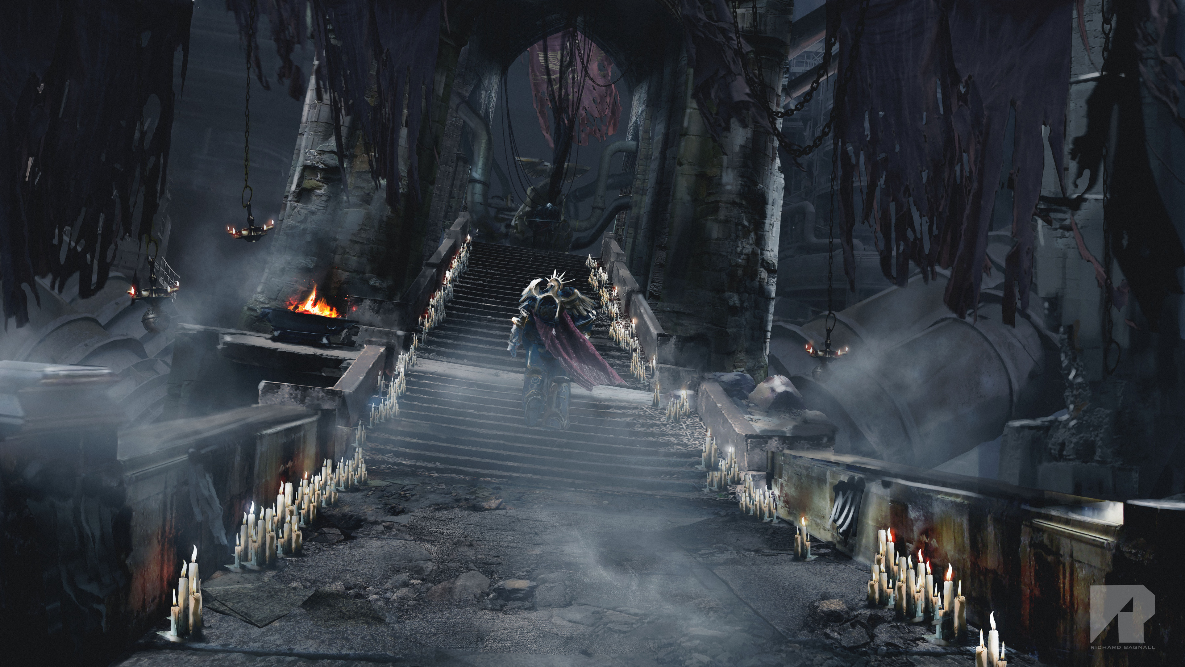 4K Warhammer 40,000 Roboute Guilliman on Stairs HD Wallpaper