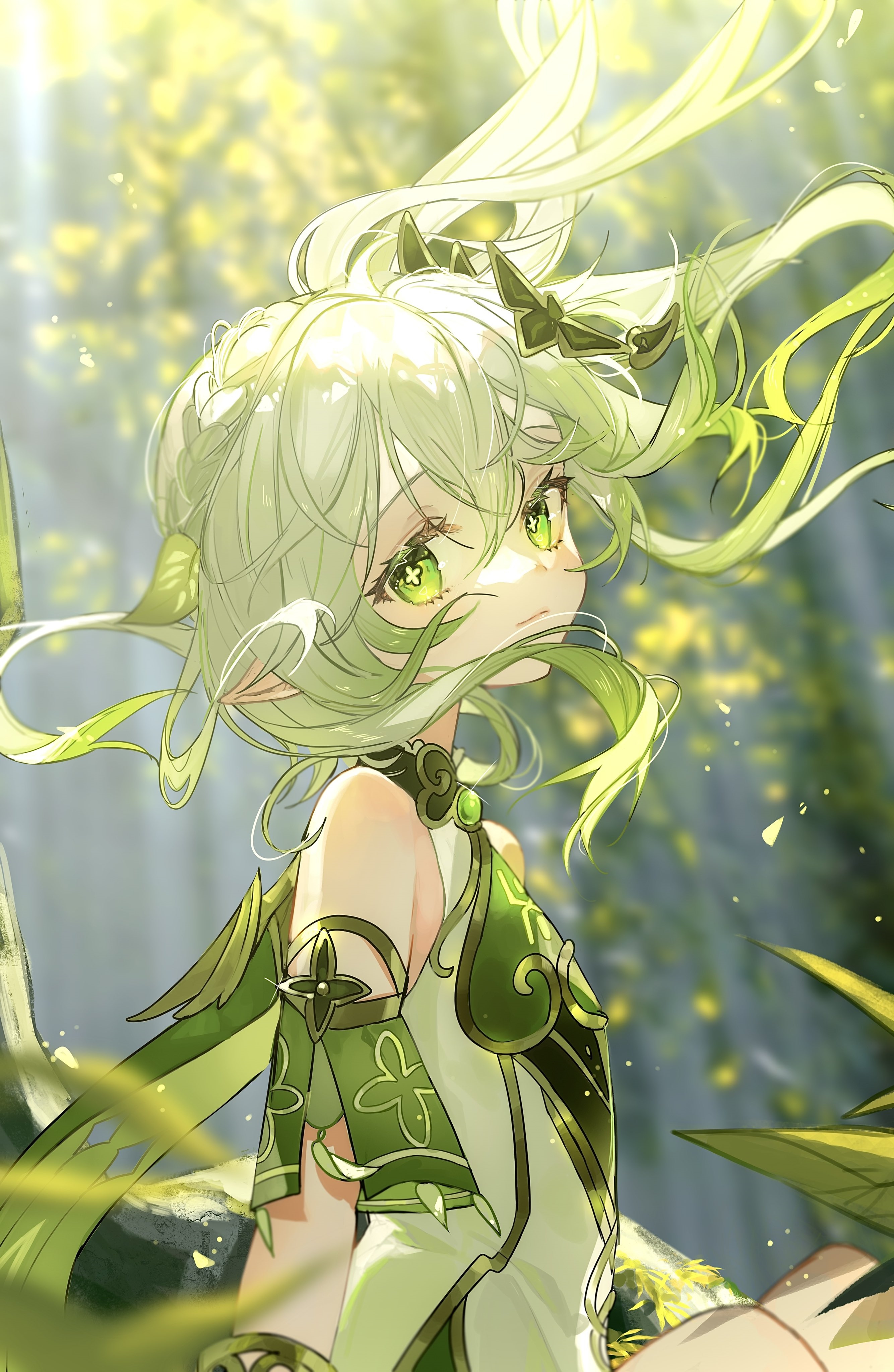 Nahida from Genshin Impact in a forest HD Phone Wallpaper