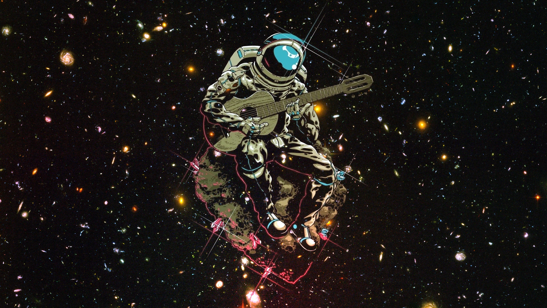 Astronaut playing guitar in the universe HD Wallpaper