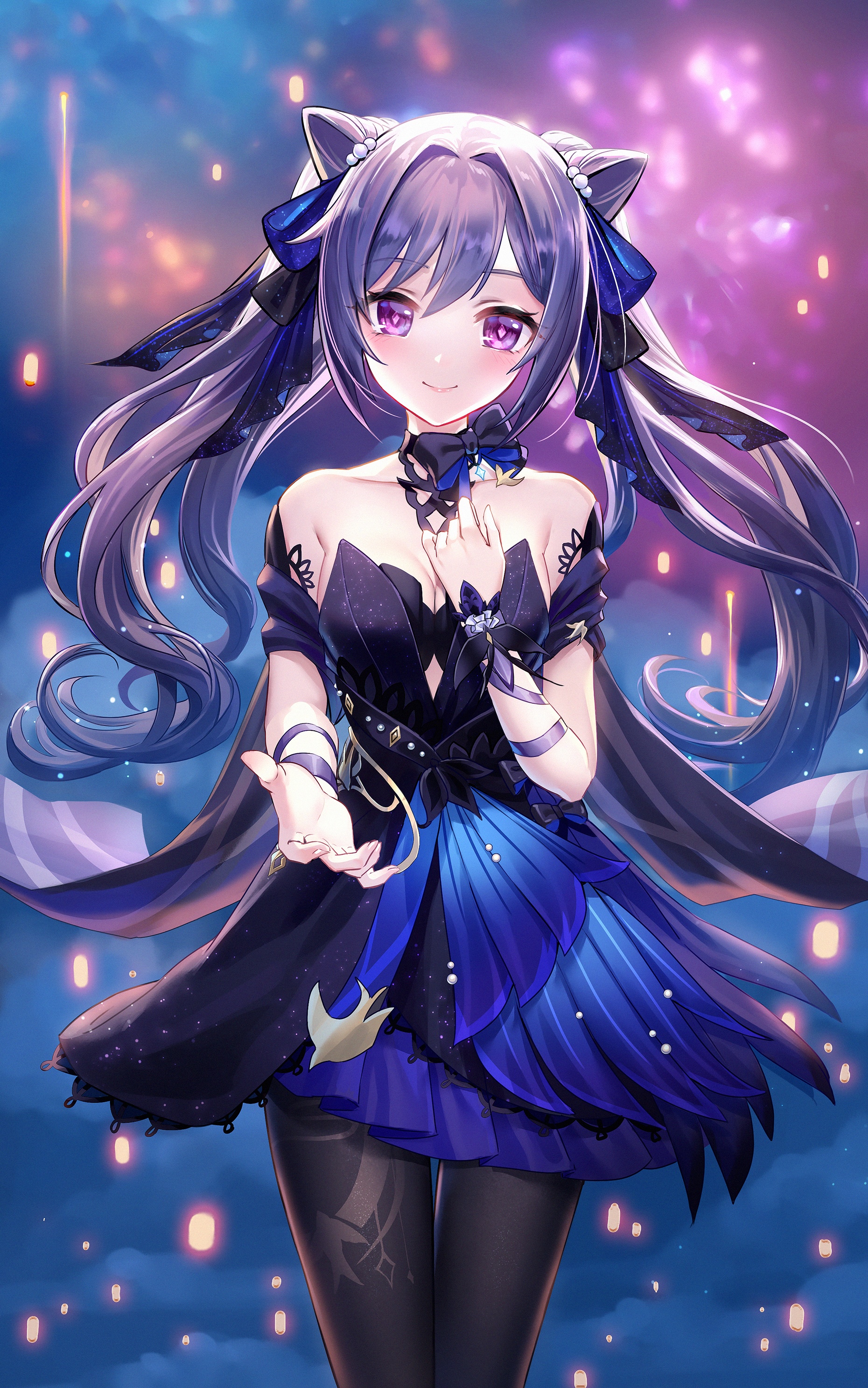 Keqing from Genshin Impact with purple hair and eyes HD Phone Wallpaper