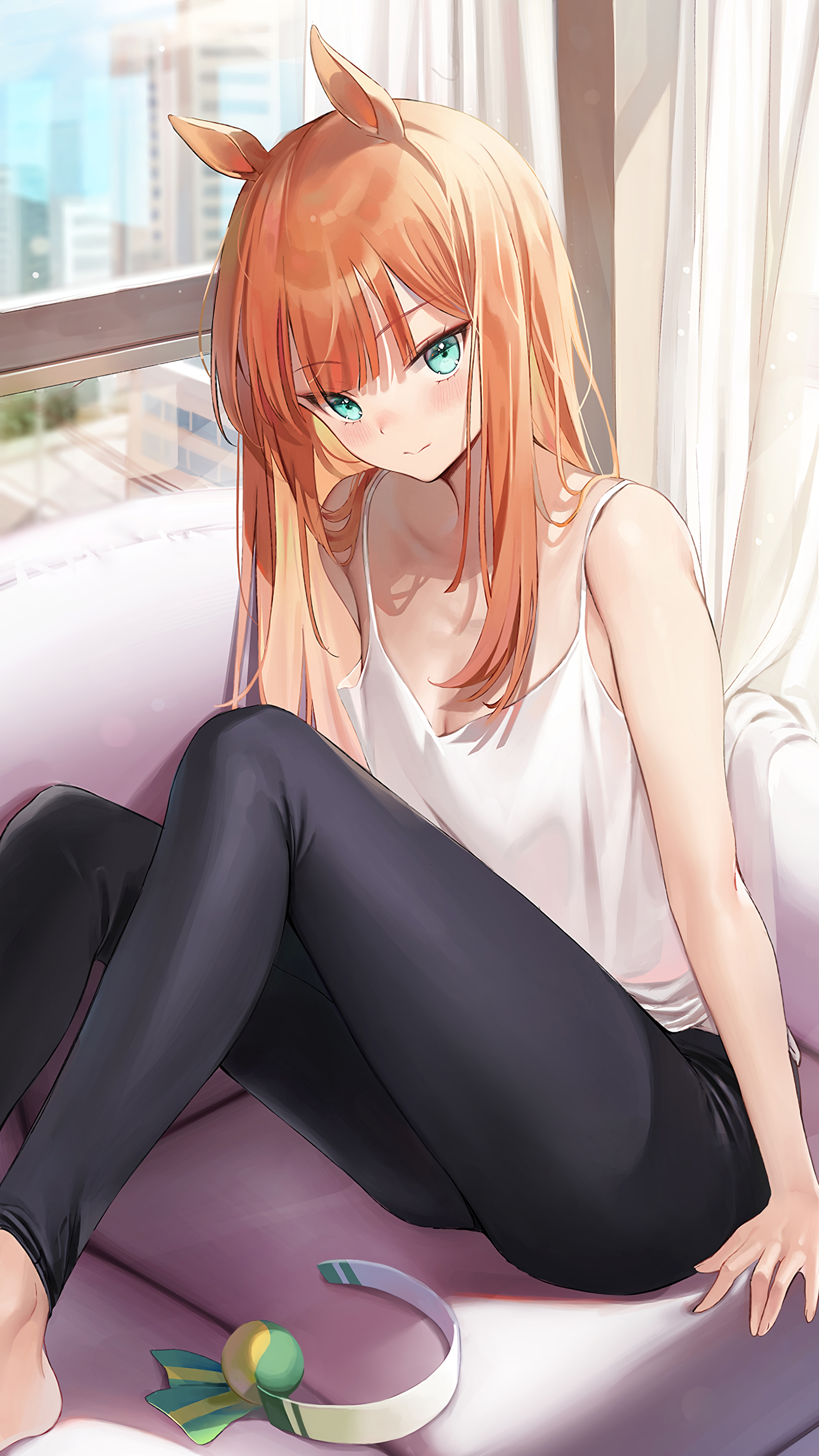 Silence Suzuka from Uma Musume Pretty Derby relaxing indoors HD Phone Wallpaper