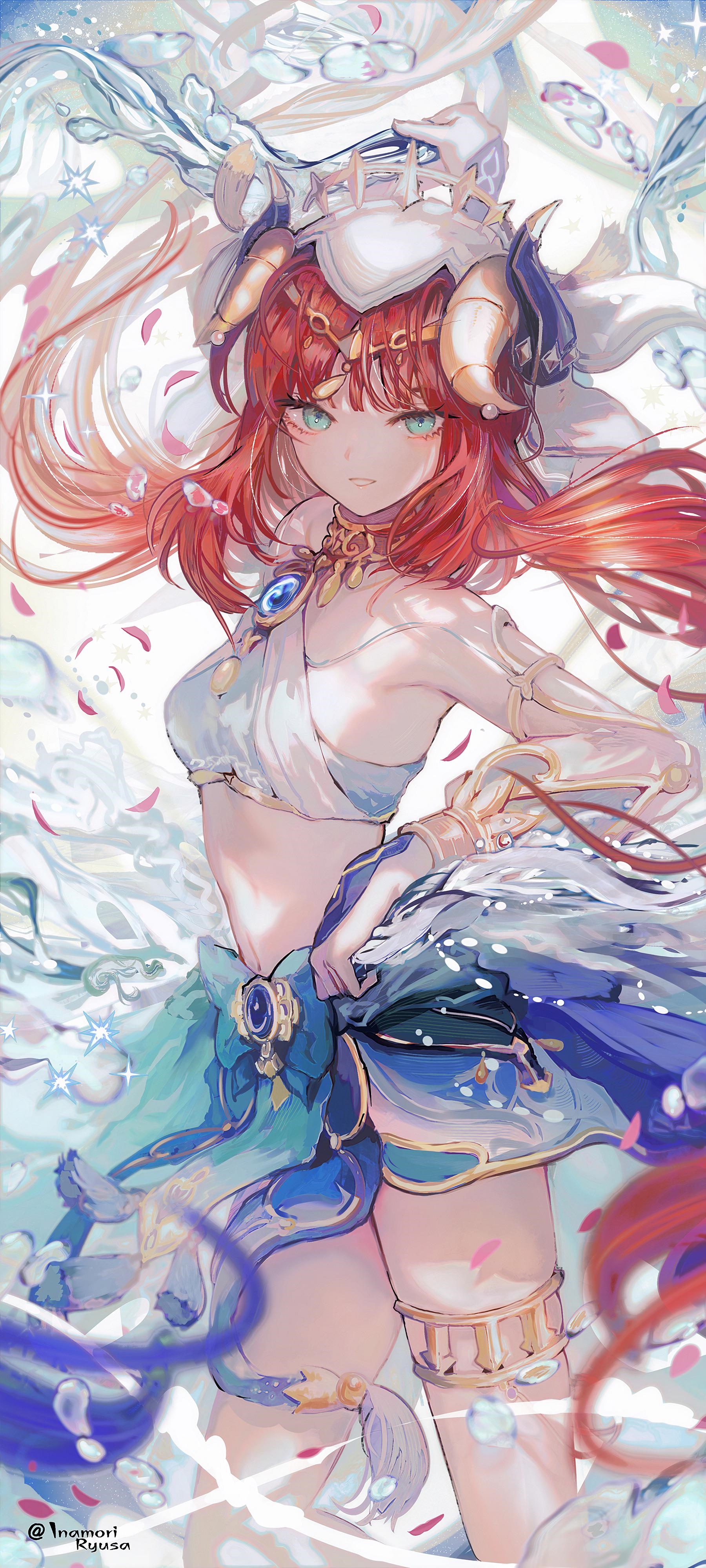 Nilou from Genshin Impact with red hair and blue eyes HD Phone Wallpaper
