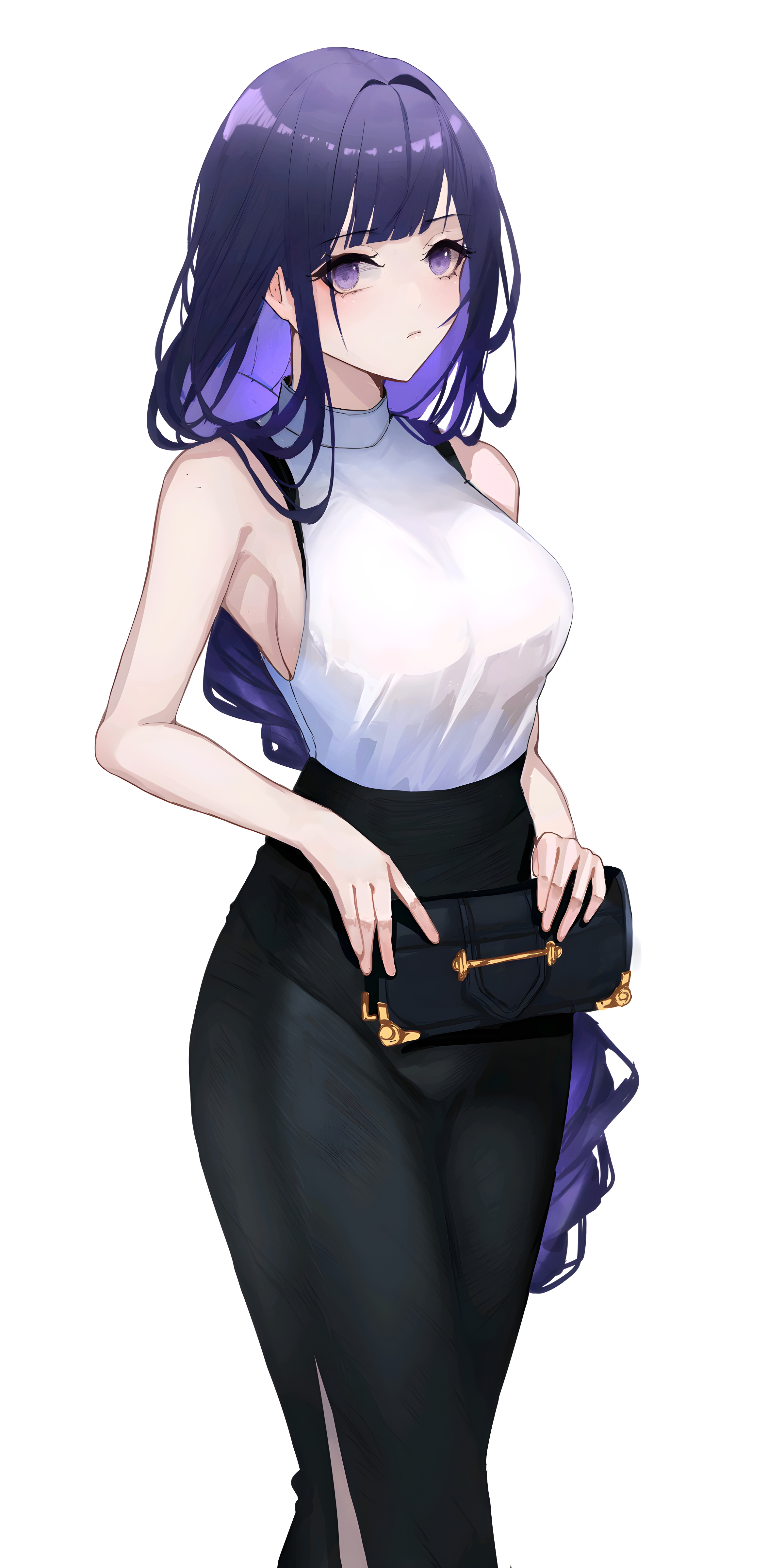 Raiden Shogun from Genshin Impact holding a purse HD Phone Wallpaper