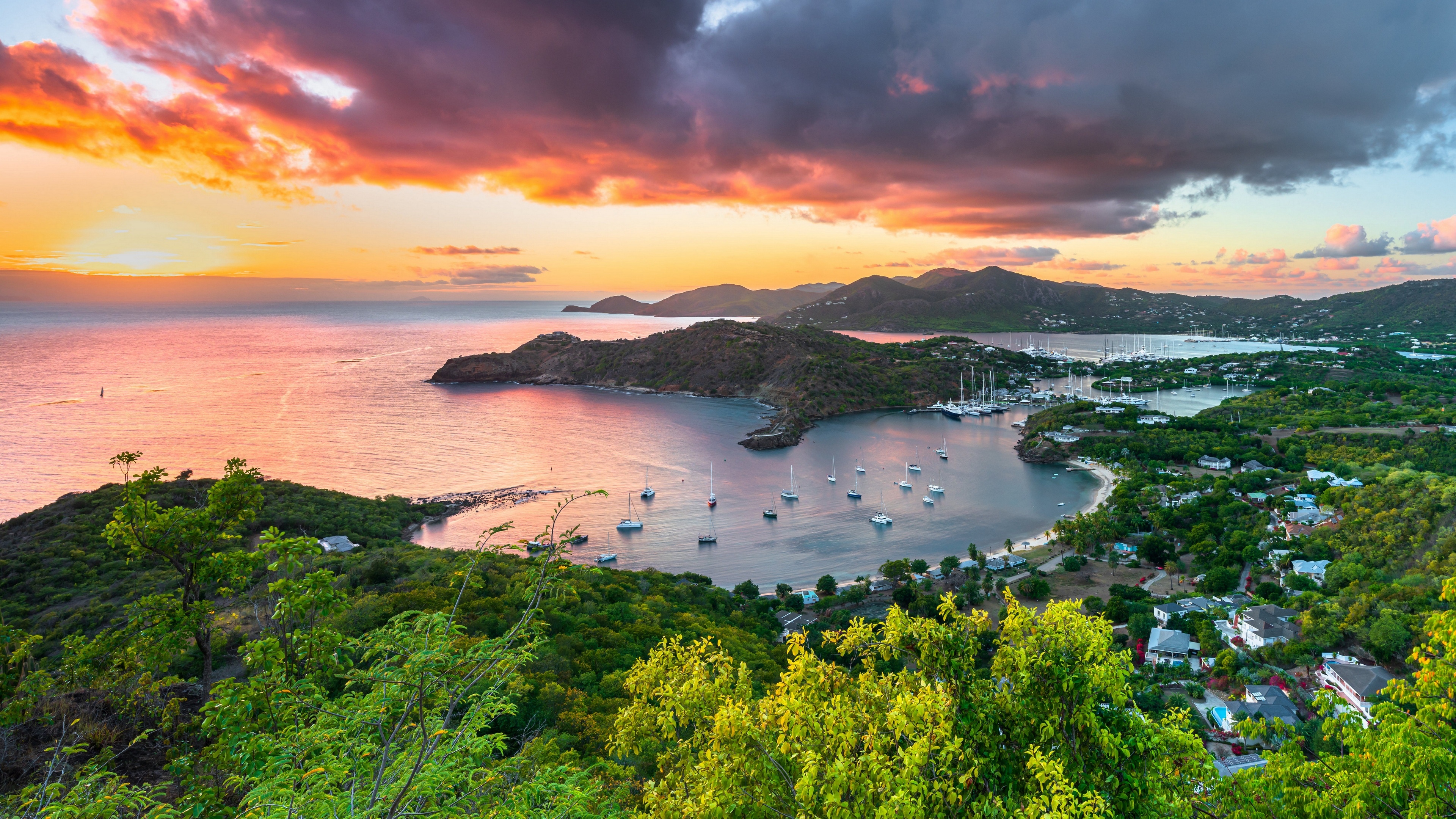 4K sunset over a bay in Antigua and Barbuda HD Wallpaper