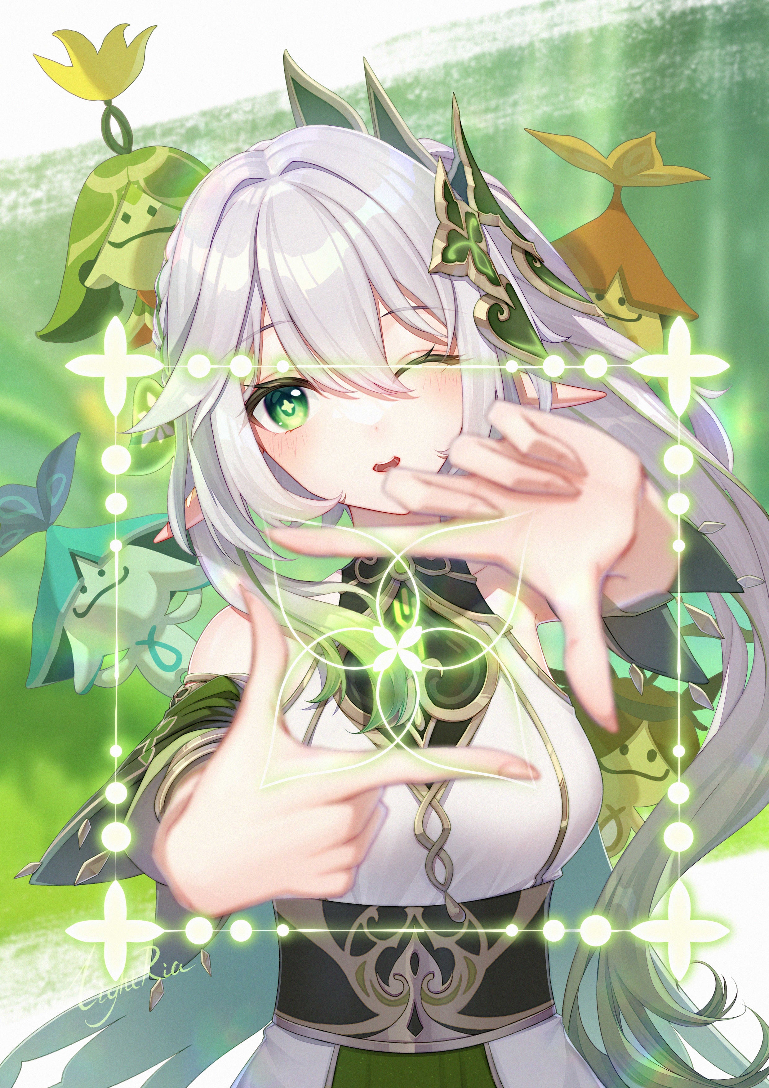 Nahida from Genshin Impact making a picture frame HD Phone Wallpaper
