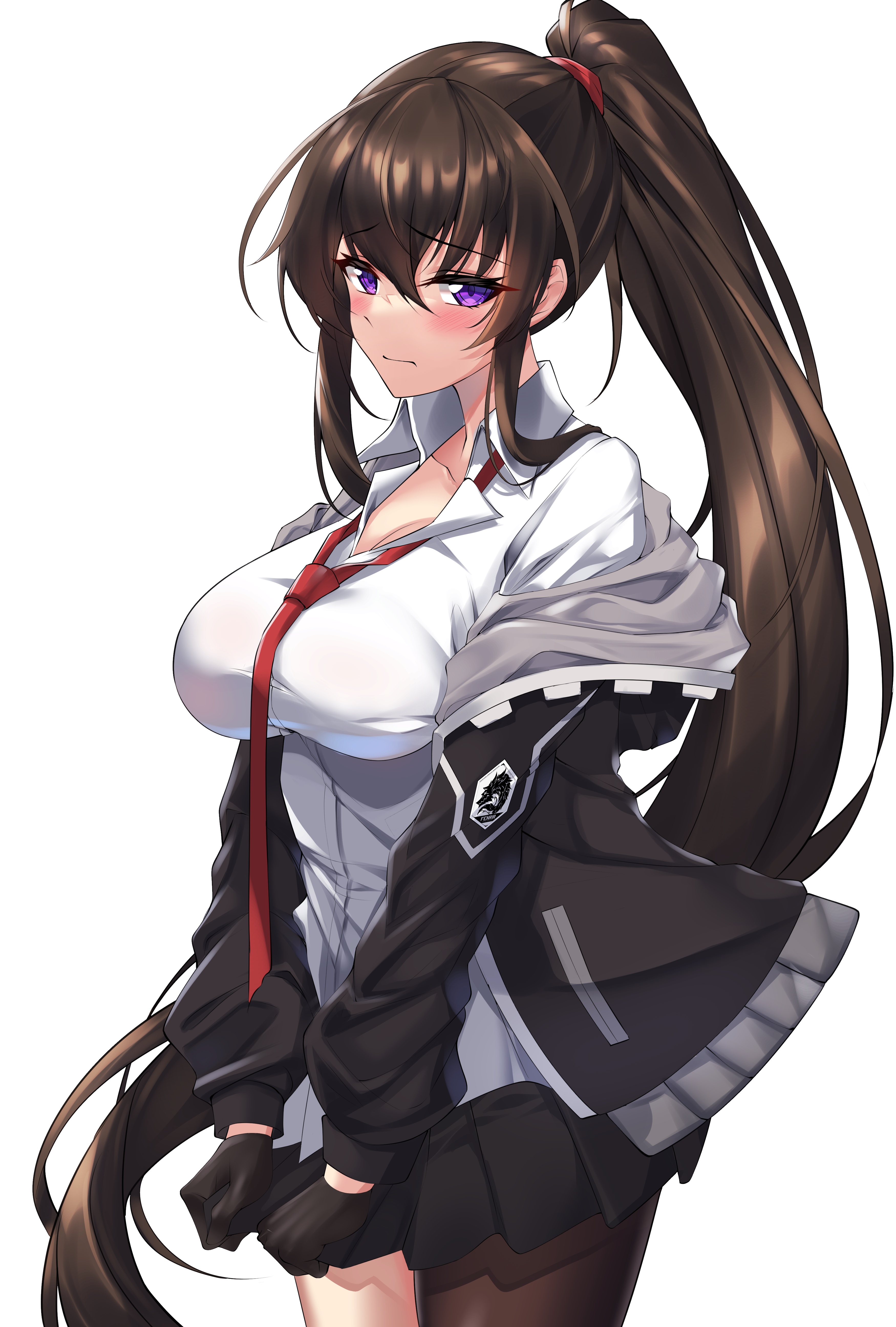 Anime girl with purple eyes and ponytail HD Phone Wallpaper
