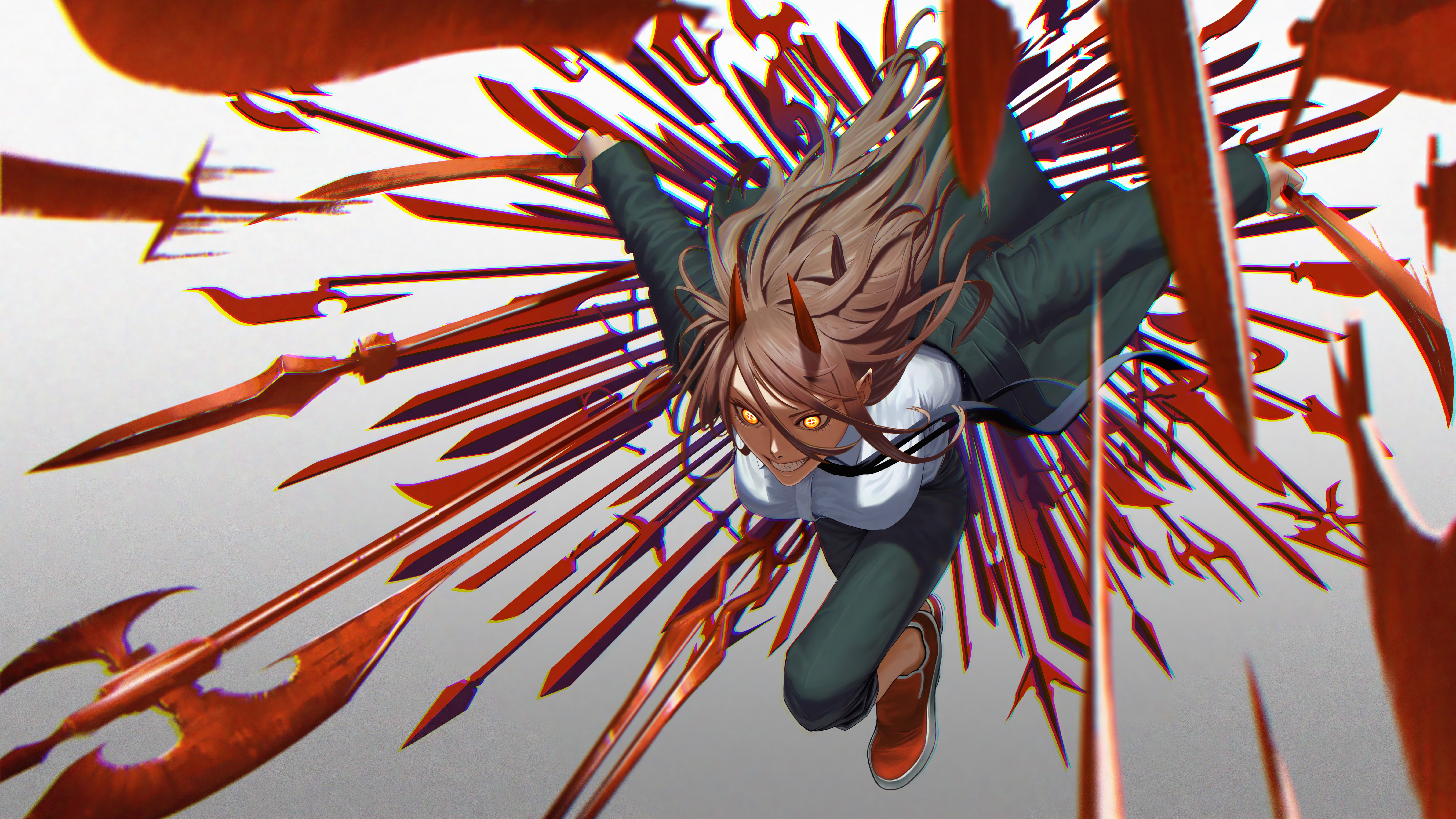 Power from Chainsaw Man surrounded by weapons HD Wallpaper