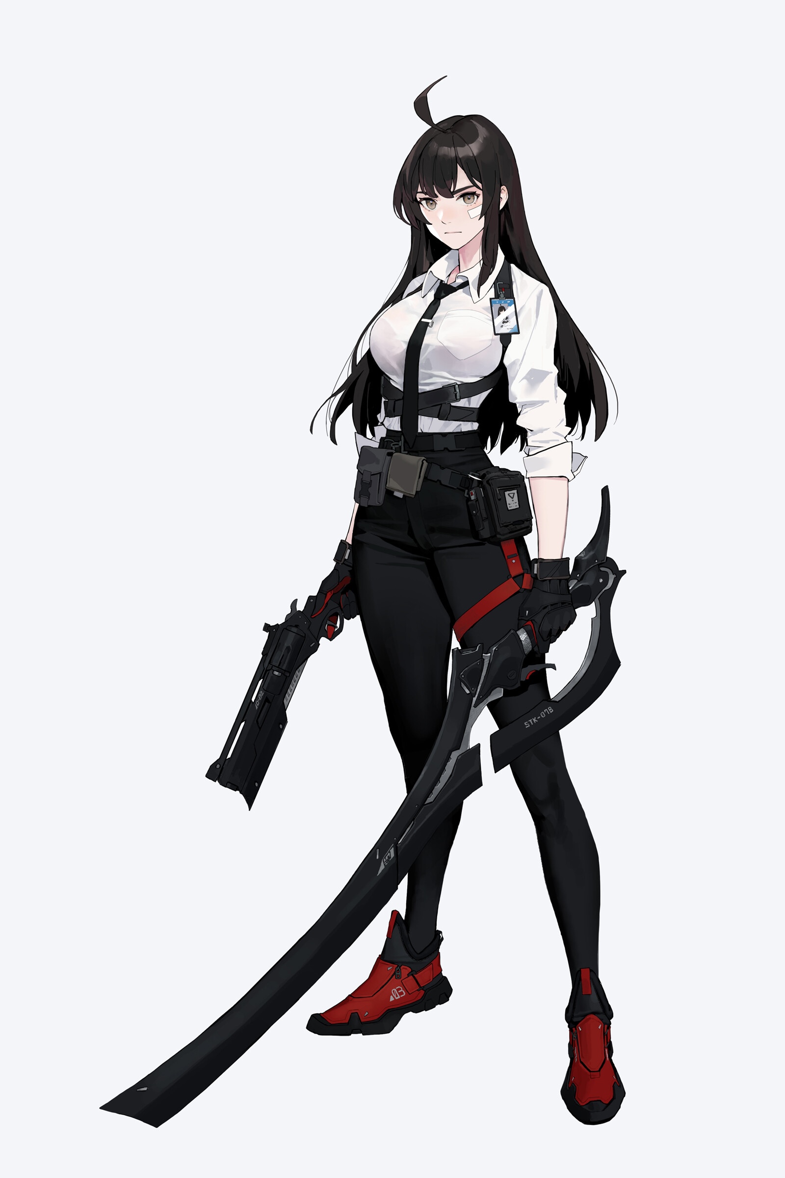 Woman in white shirt holding gun and sword HD Phone Wallpaper