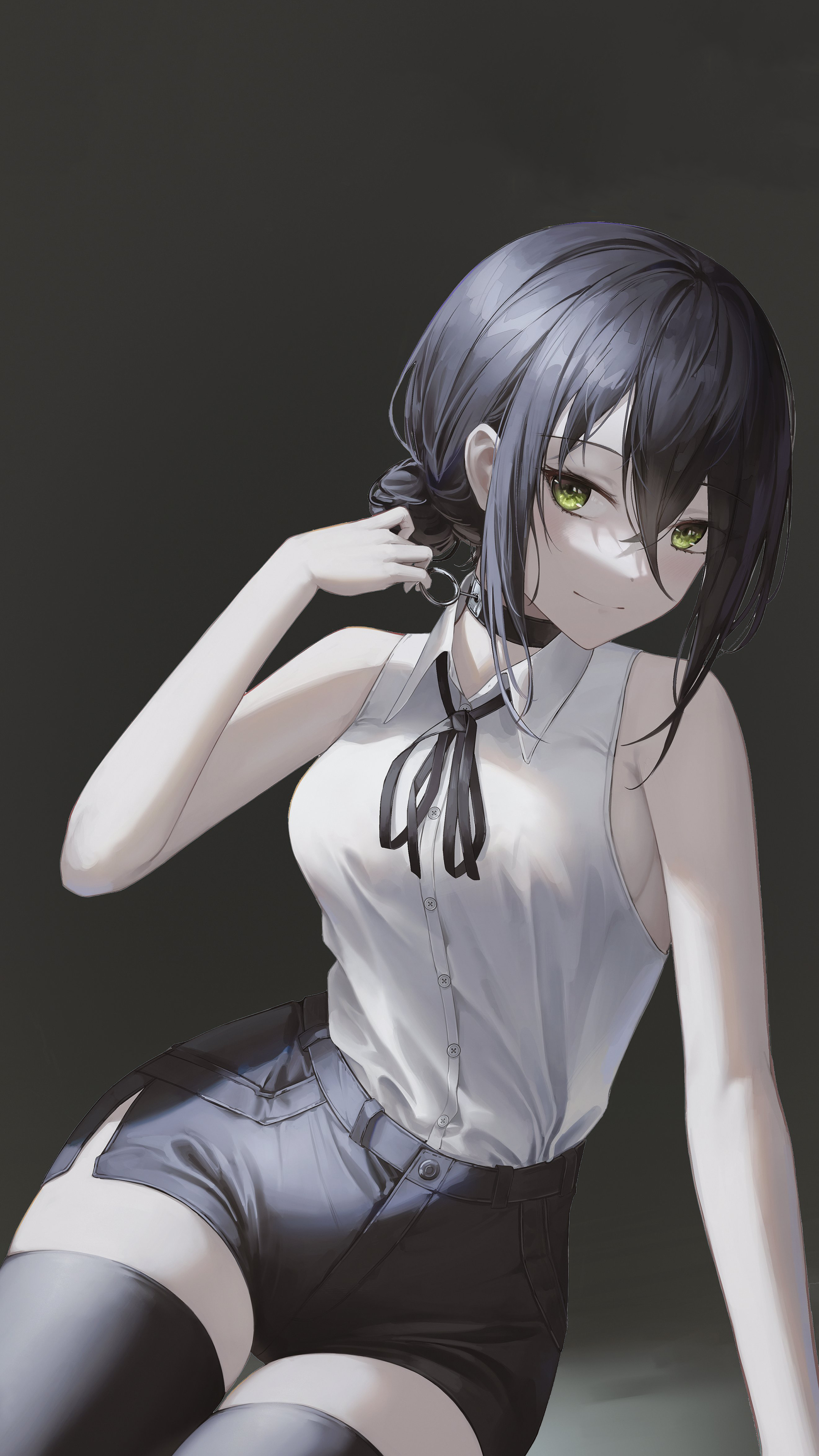 Reze from Chainsaw Man with green eyes and blue hair HD Phone Wallpaper