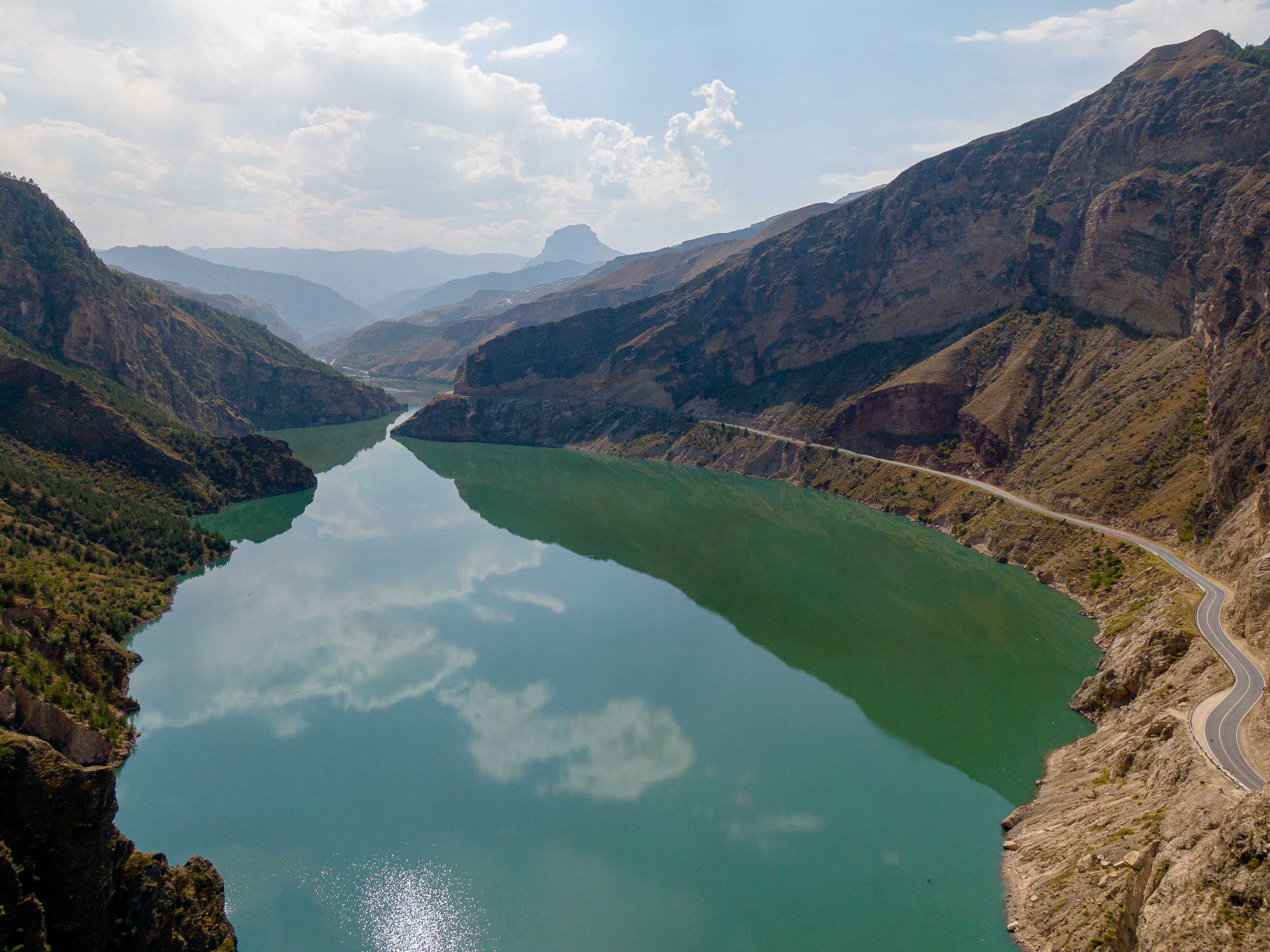 4K Drone Photo of a Mountain Reservoir Road in Russia HD Wallpaper