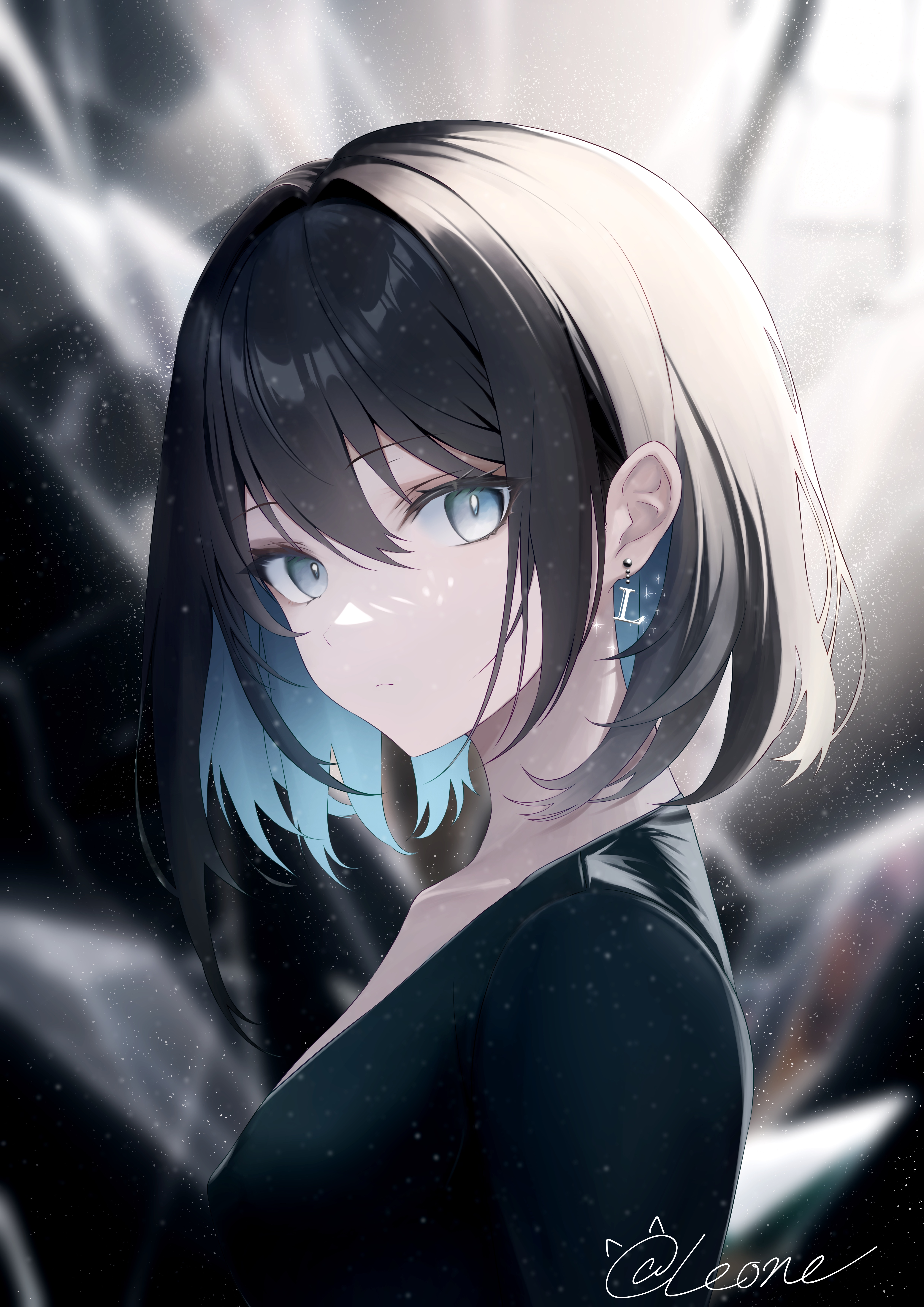 Anime girl with blue eyes and two-tone hair HD Phone Wallpaper
