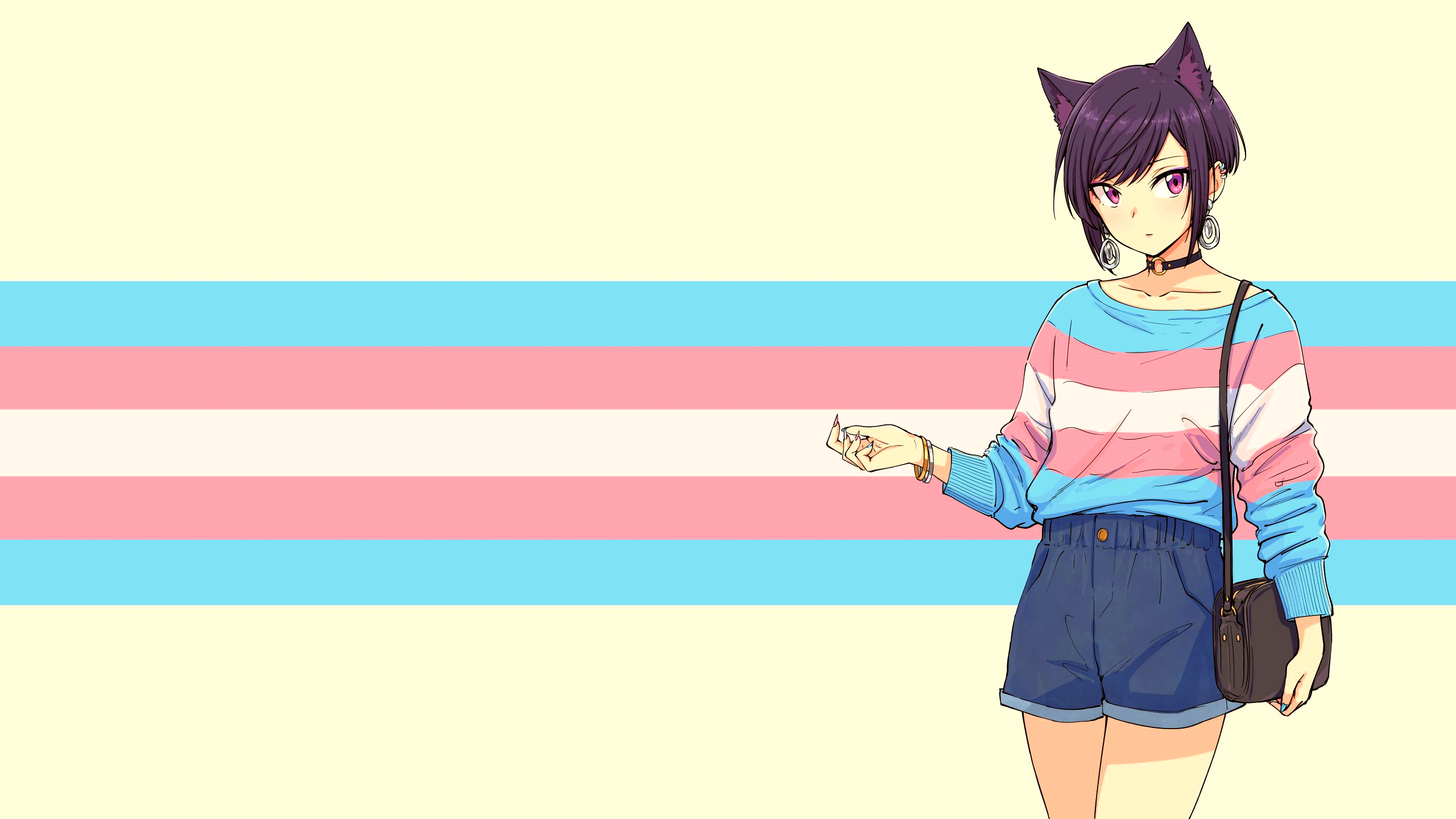 Anime girl with cat ears and transgender flag HD Wallpaper