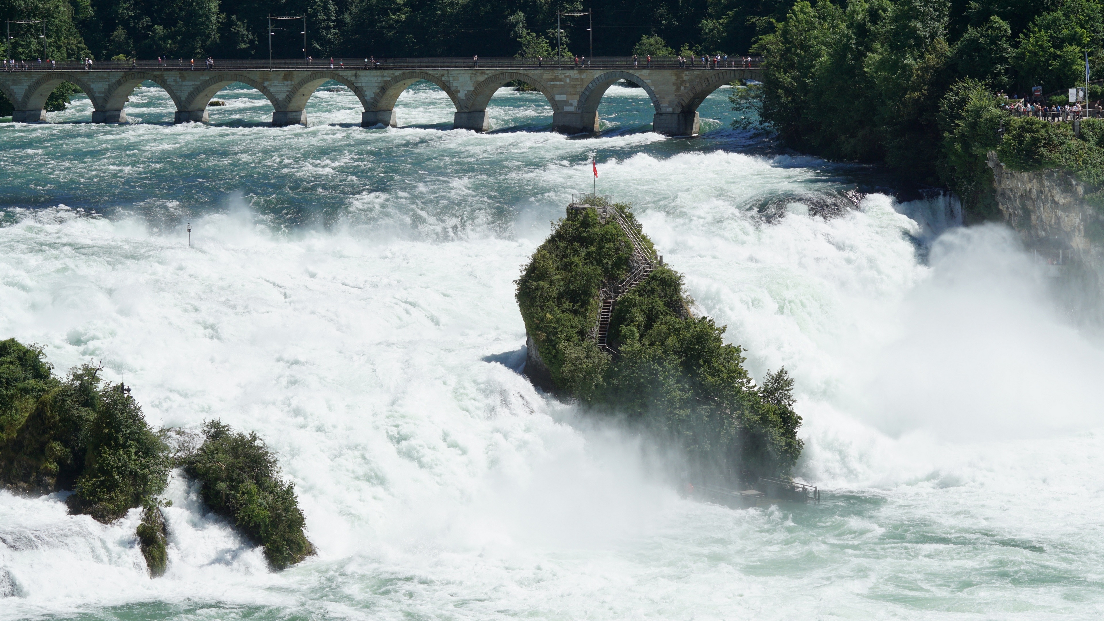 Rhine Falls with bridge and island HD Wallpaper