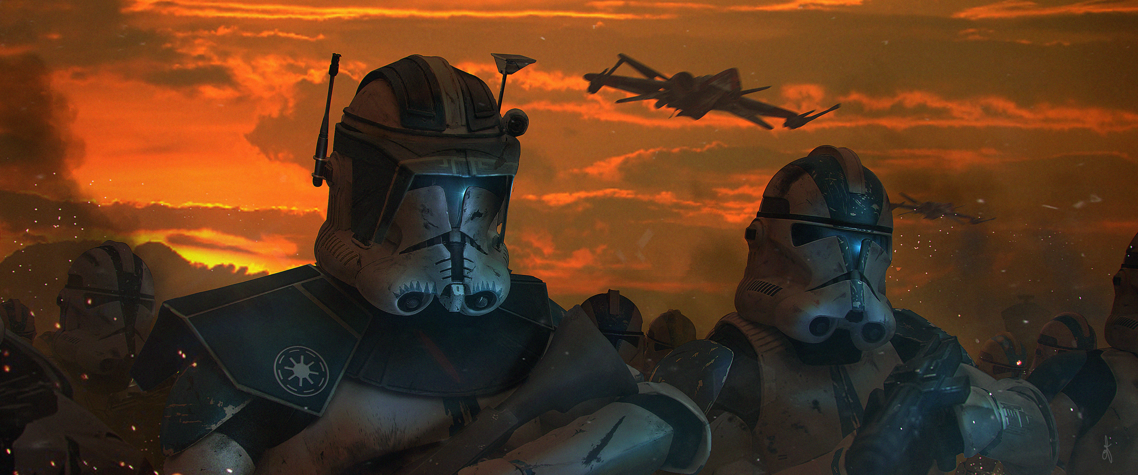 Star Wars Clones in a fiery landscape HD Wallpaper